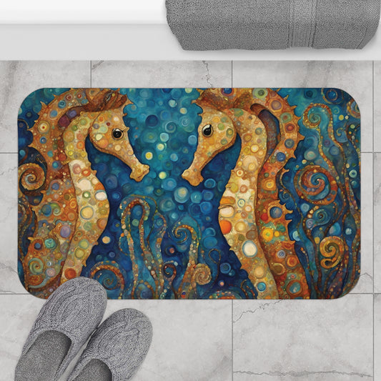 Seahorses Bathroom Bath Mat 34"×21" Home Decor 34" × 21"