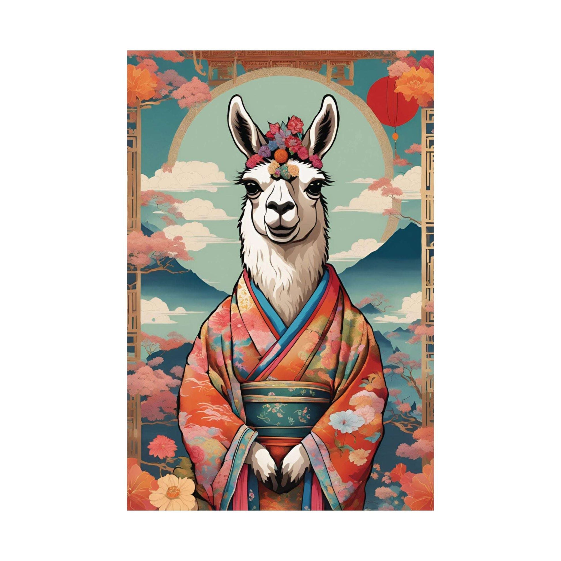 Llama In Kimono Matte Poster 24x36 Inches Kitsch Art Poster