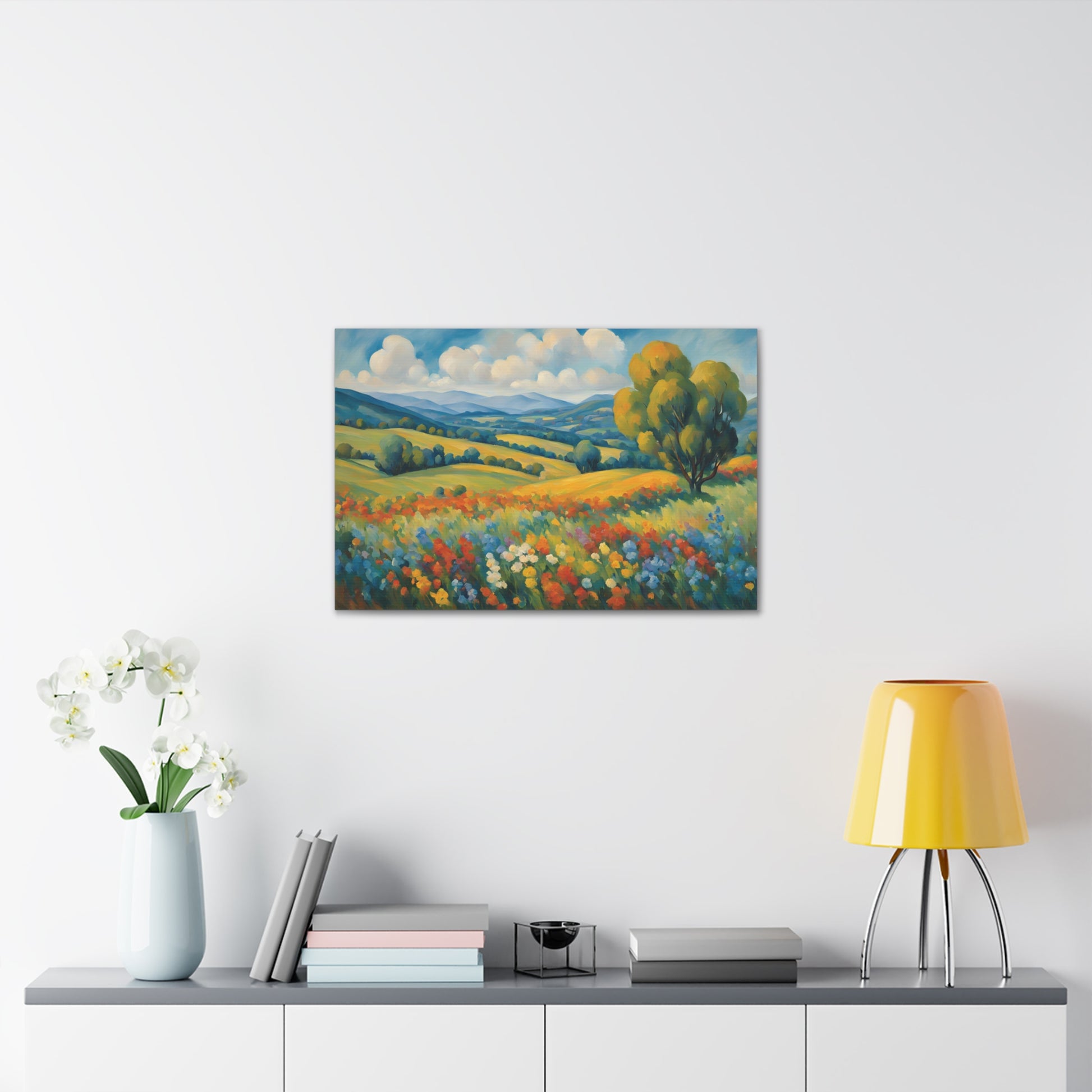 Flower Meadow Wall Art Landscape Canvas Print 30x20 Inch Canvas