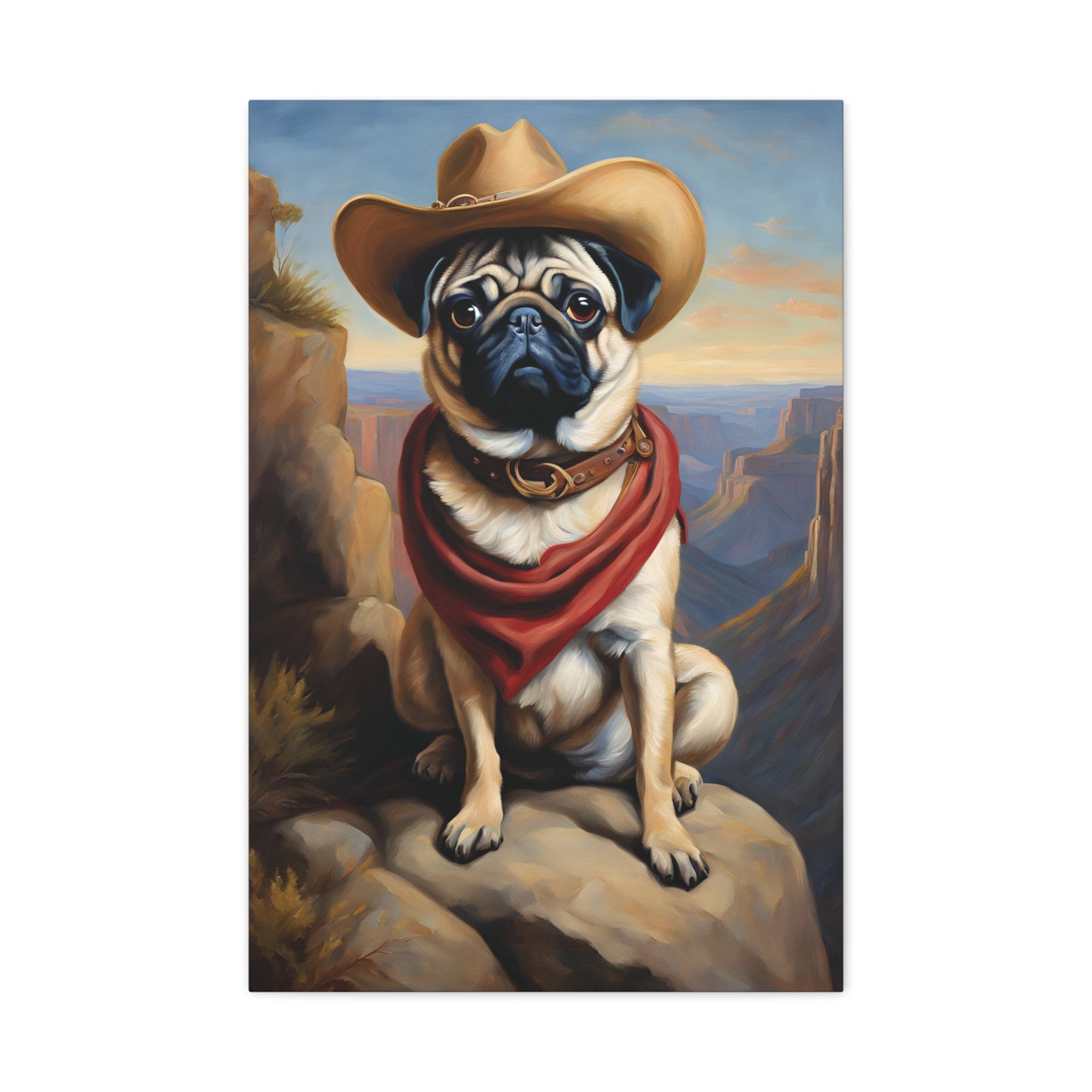 Cowboy Pug Dog Art Canvas Print Wall Decor 20x30 Inch Ready To Hang Canvas