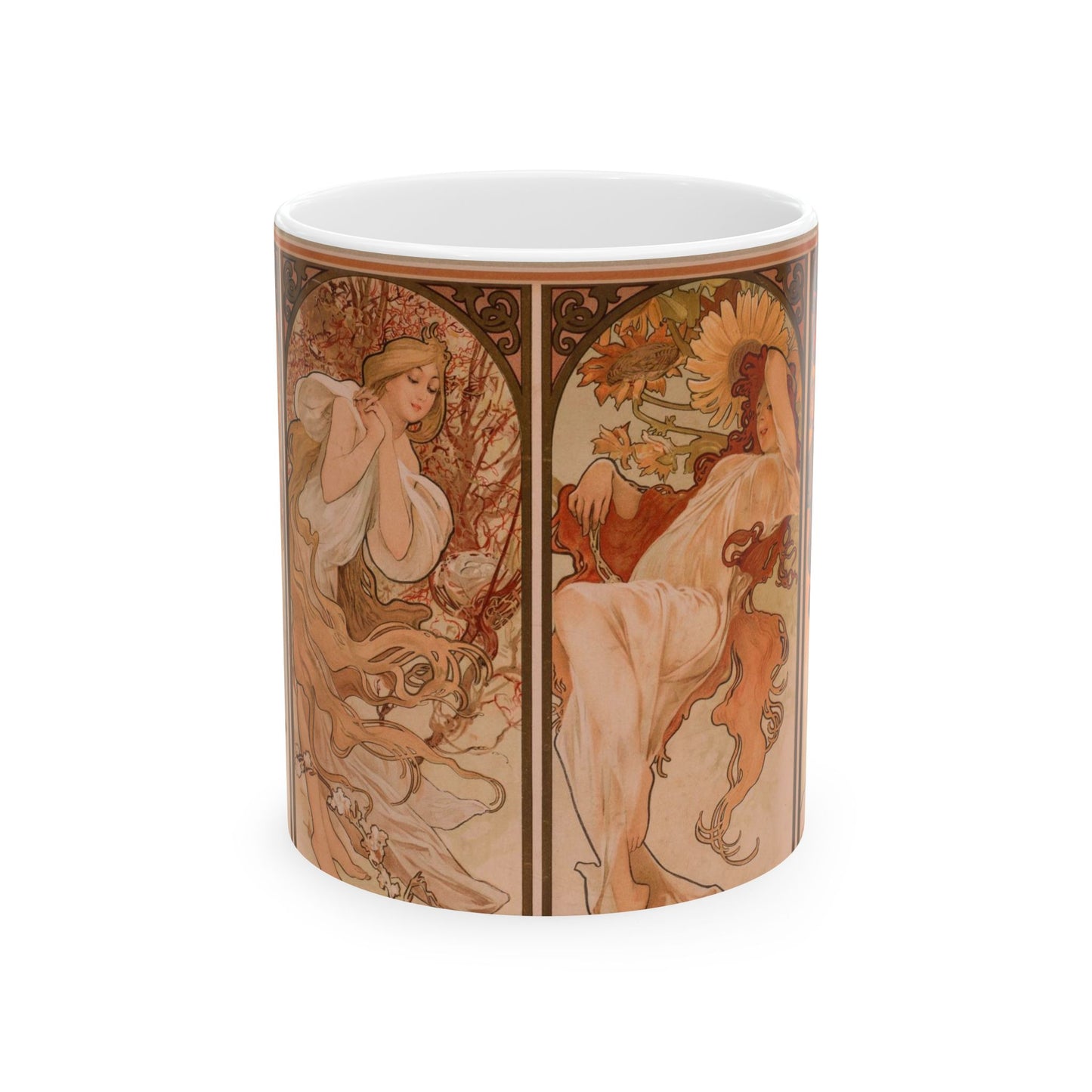 The Seasons Art Nouveau Ceramic Coffee Mug 11oz Alphonse Mucha 11oz Coffee Mugs Fall Picks Home & Living Kitchen mug Mugs Sublimation White base Mug