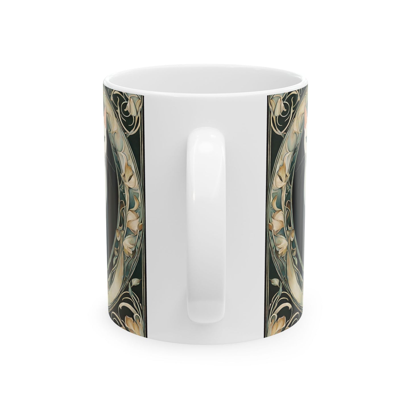 White Cat Coffee Mug Cup 11oz Art Nouveau Style Mug