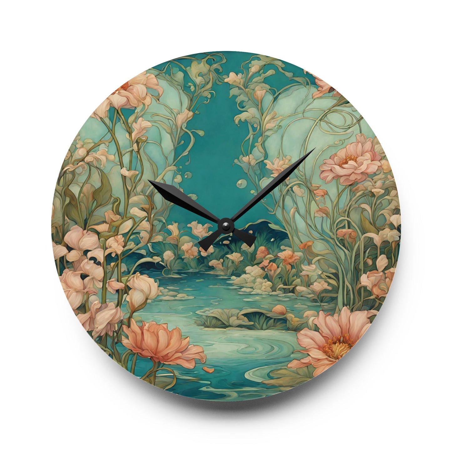 Lagoon Flowers Art Acrylic Wall Clock 10.75 Inches Home Decor 10.75'' × 10.75'' (Round)