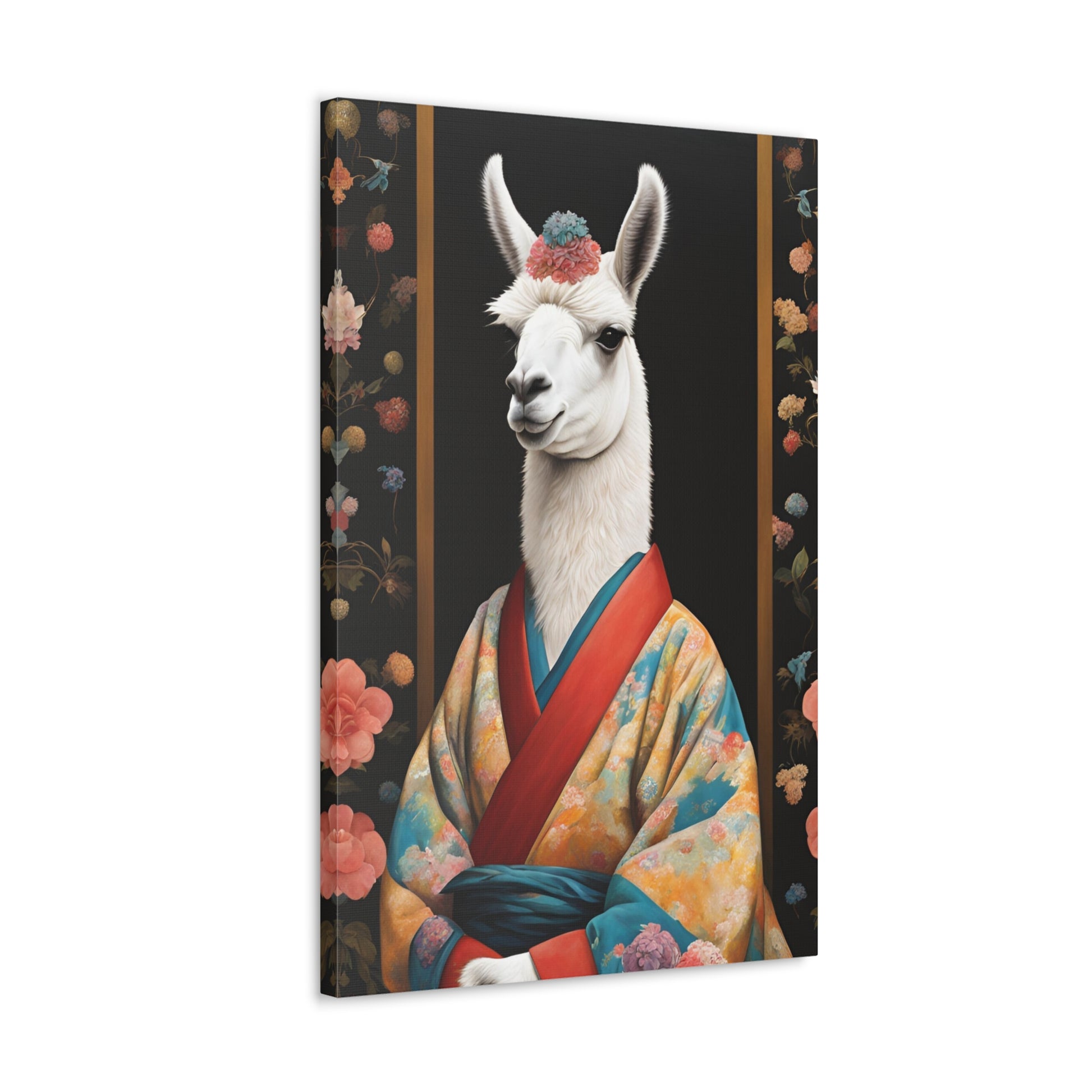 Llama In Kimono Japan Kitsch Art 20x30 Inch Canvas Wall Gallery Wrap Canvas