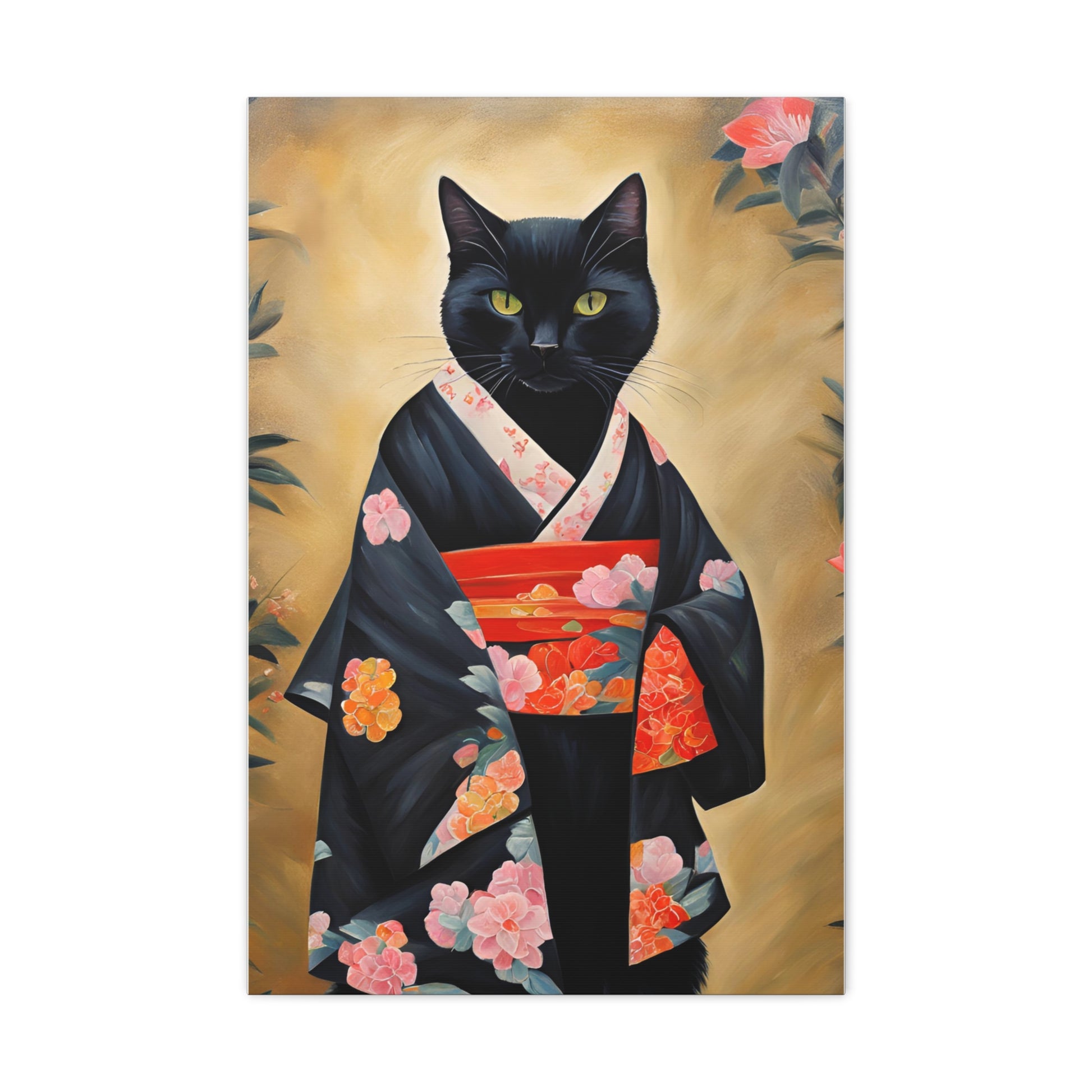 Black Cat In Kimono 20x30 Inch Canvas Wall Art Gallery Wrap Canvas