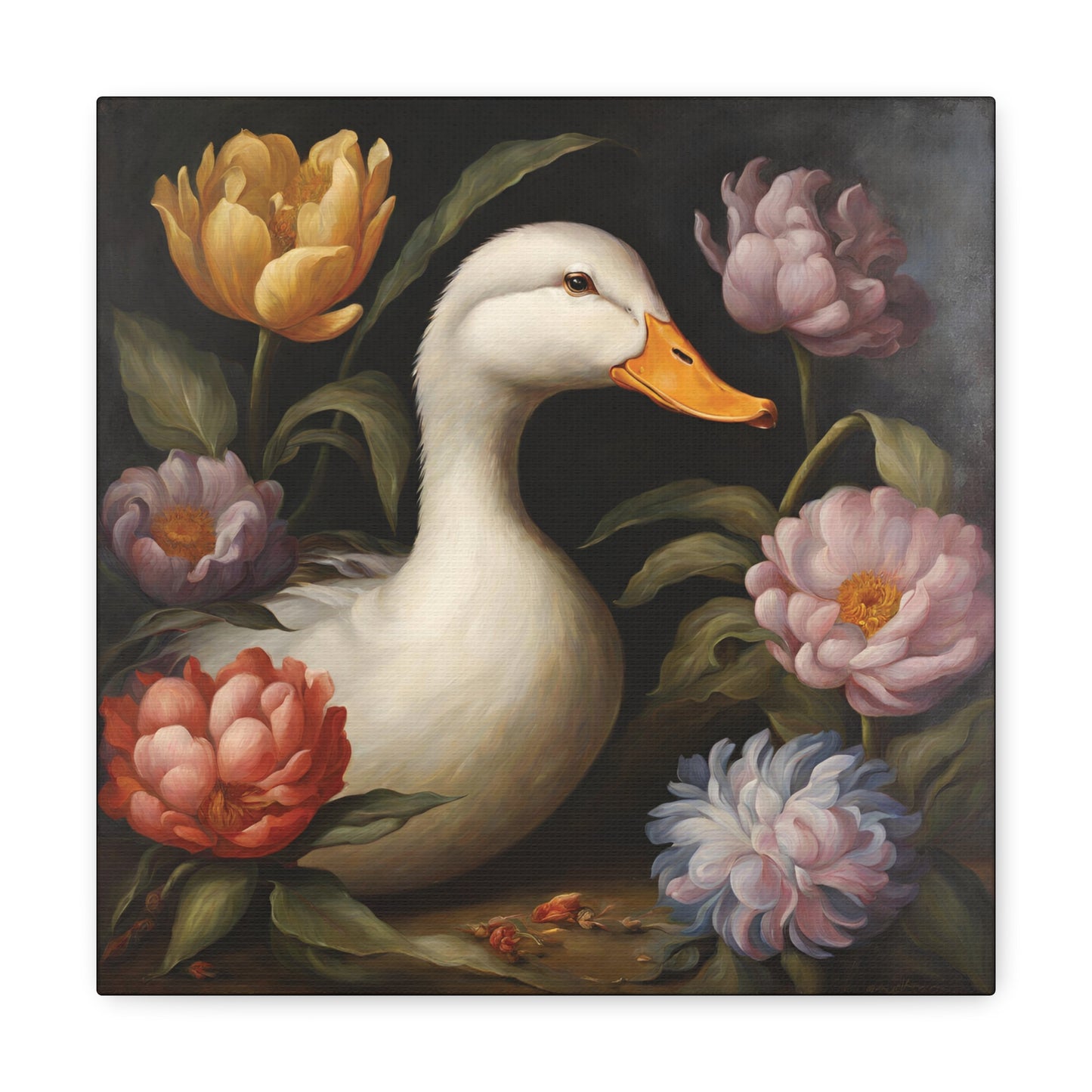 Duck and Flowers Canvas Gallery Wrap Print 12x12 inch Wall Art Home Decor