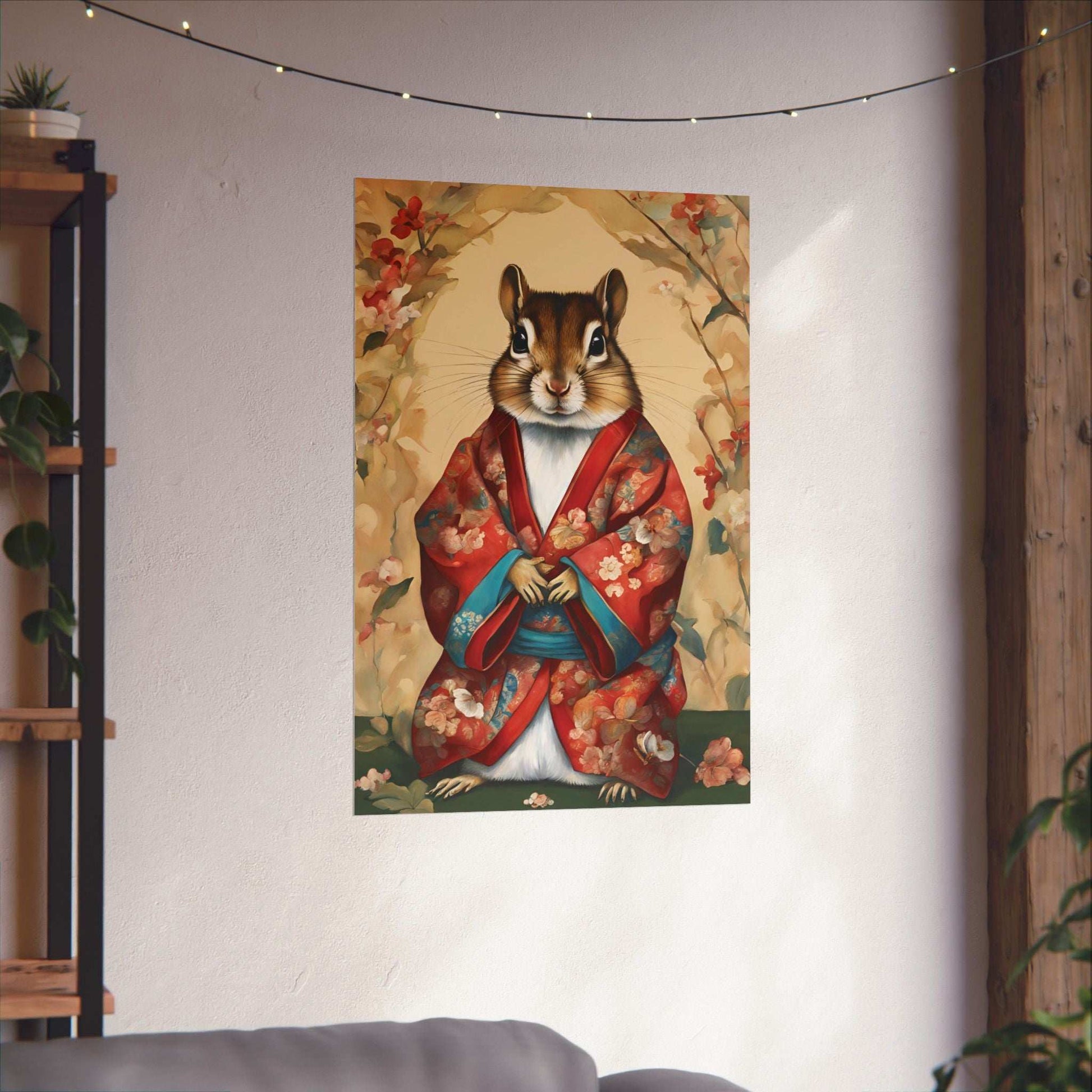 Chipmunk In Kimono Matte Poster 24x36 Inches Kitsch Art Poster