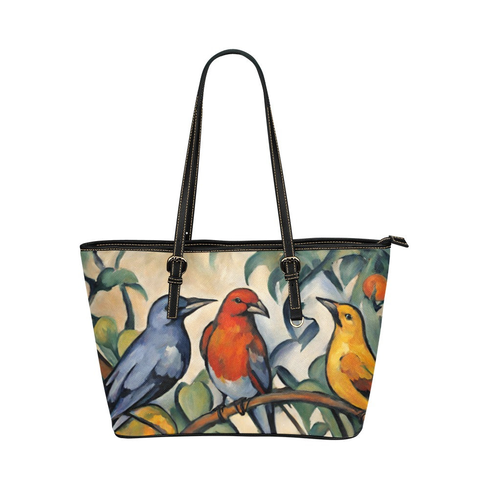 Three Birds Art Shoulder Tote Bag 17.5" x 11" PU Faux Leather 17.5" x 11" Art Carry On Home Decor PU Leather Shoulder Bag Tote Tote Bag Travel Tote Bag