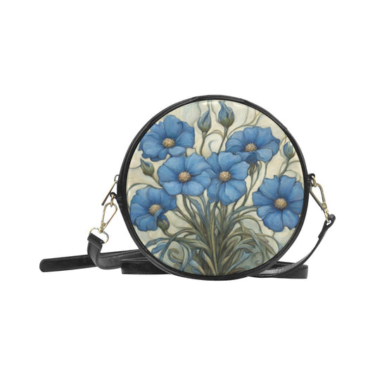 Blue Flowers Sling Purse Art Nouveau Round PU Leather Art Nouveau Black Cat Cat PU Leather Purse Round Purse Purse