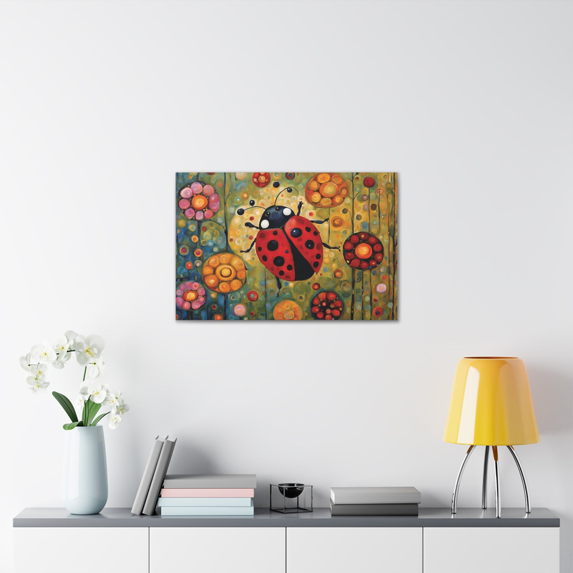 Ladybug Flowers Canvas Print 30x20 Inch Wall Art Art & Wall Decor Canvas Fall Picks Hanging Hardware Home & Living Indoor Top Spring Products Valentine's Day promotion Canvas