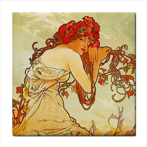 Art Nouveau Women Ceramic Tile Set Of 16 Backsplash 4.25" Tiles Ceramic Tile Set