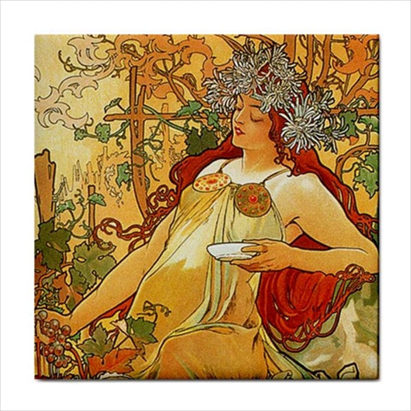 Art Nouveau Women Ceramic Tile Set Of 16 Backsplash 4.25" Tiles Ceramic Tile Set