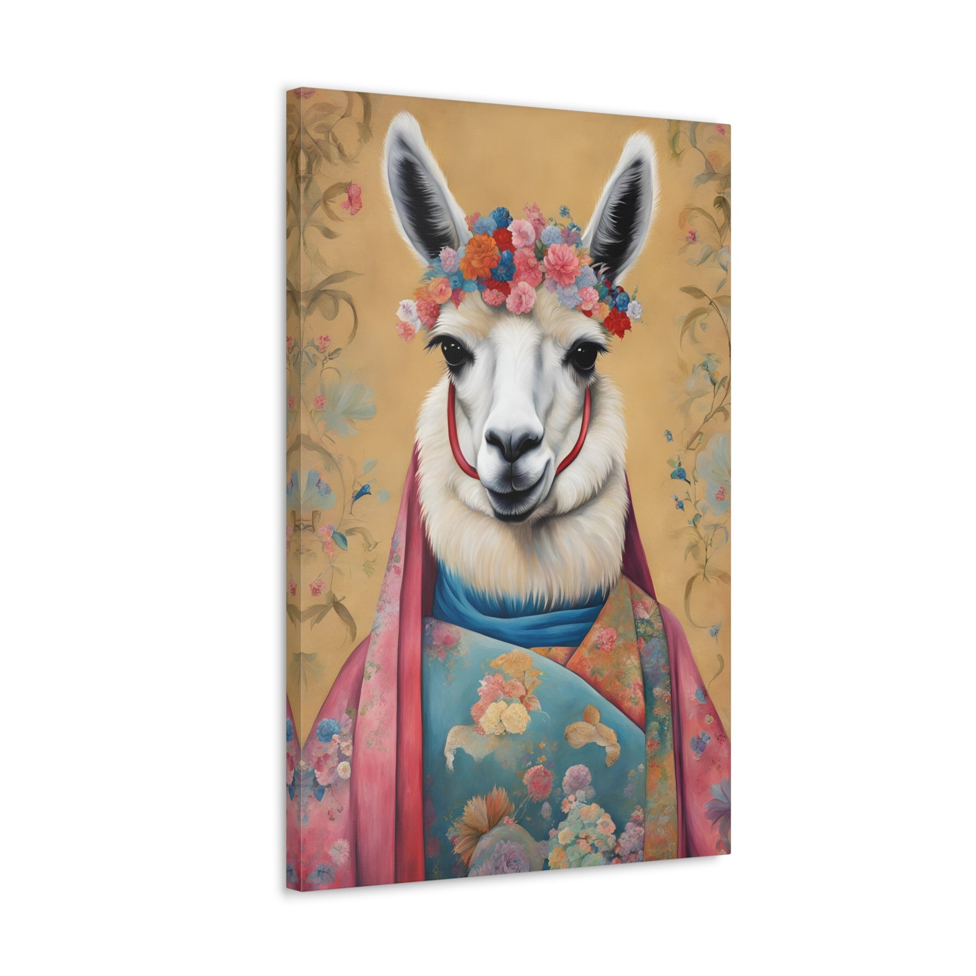 Llama Portrait Kitsch Art 20x30 Inch Canvas Wall Gallery Wrap Canvas