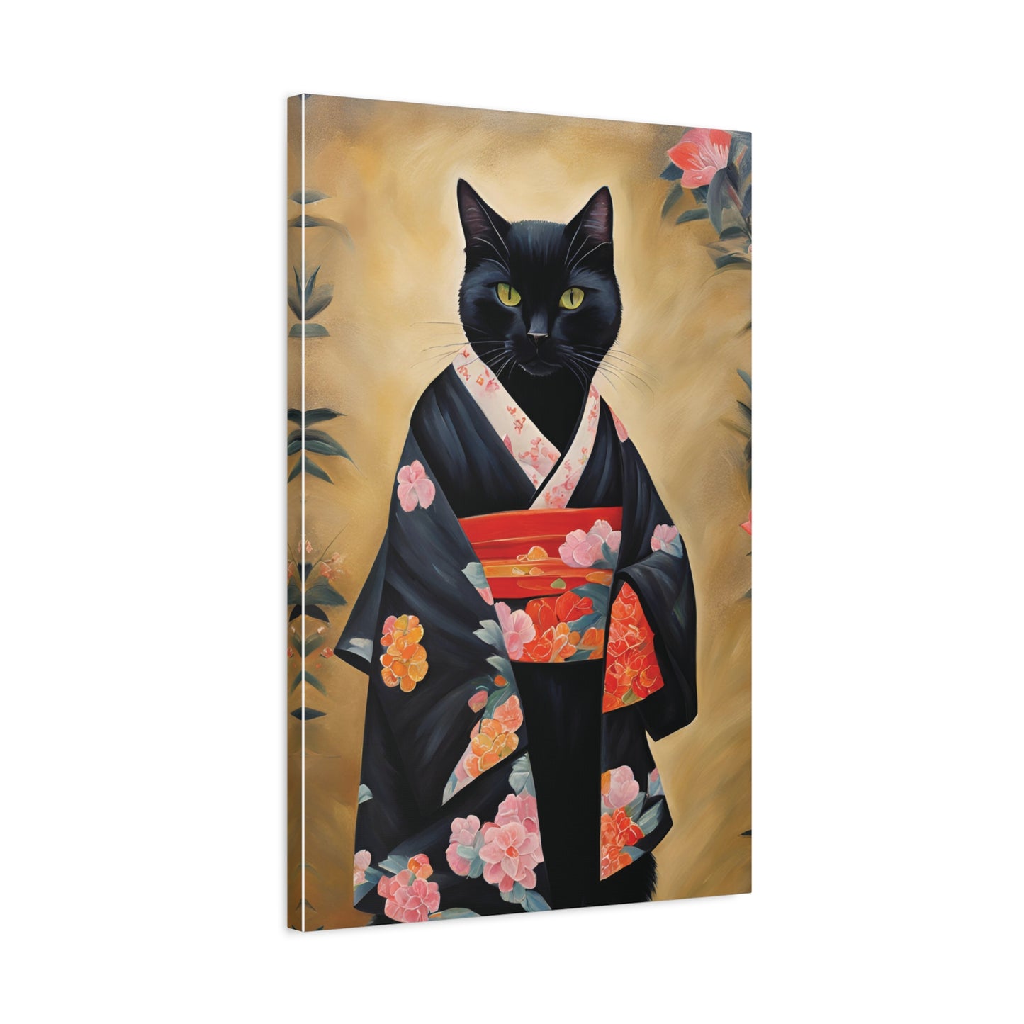 Black Cat In Kimono Art Canvas Print Wall Decor 20x30 Inch Ready To Hang Canvas 20″ x 30″ (Vertical) 1.25"