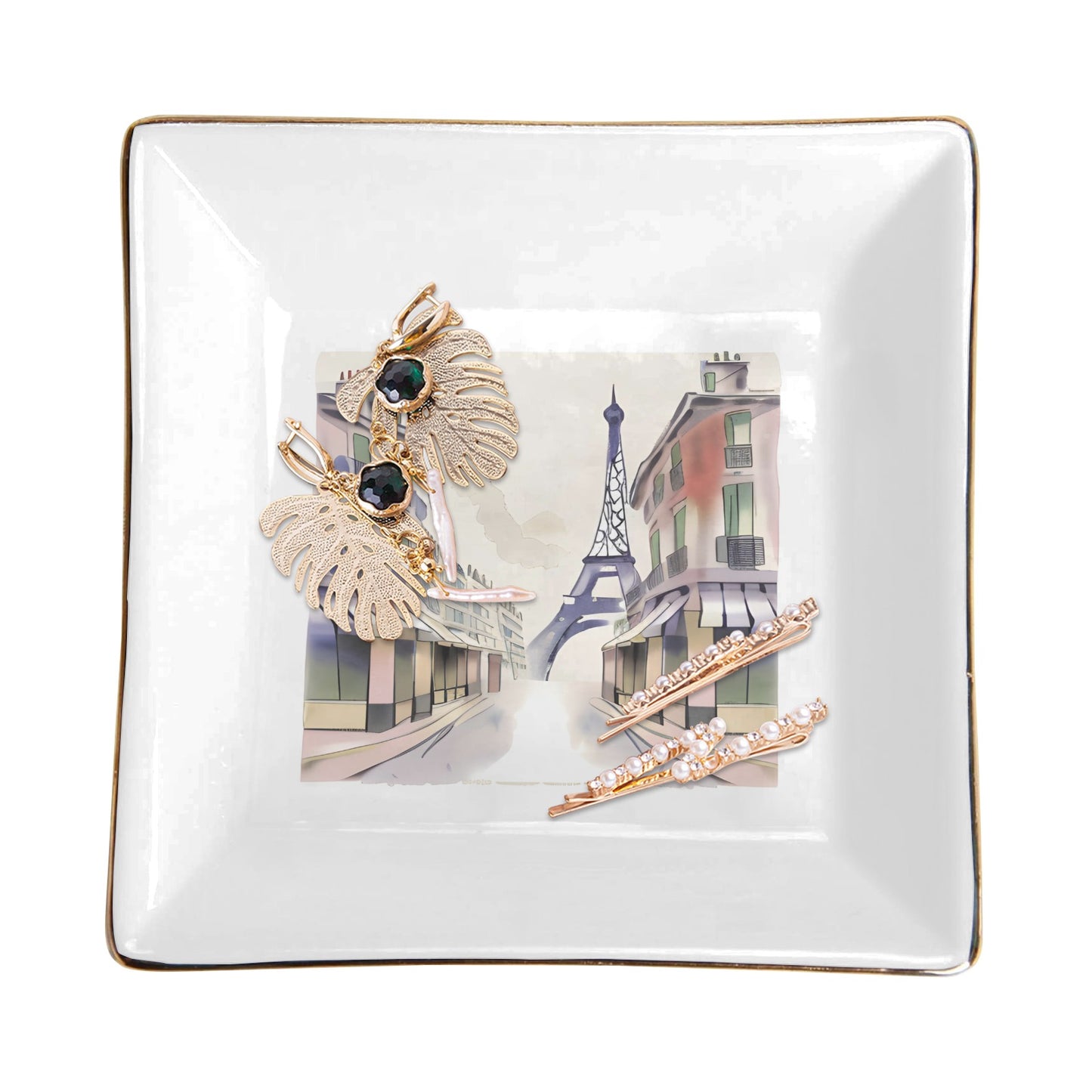 Paris France Street Art Ceramic Jewelry Tray Art Ceramic Tray France Jewelry Tray Paris