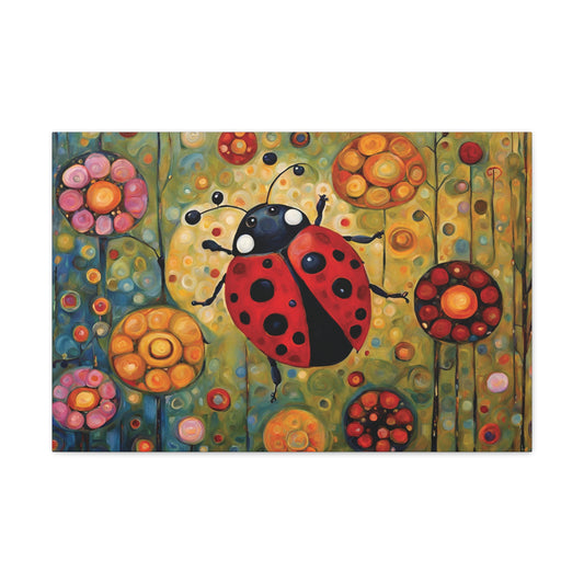 Ladybug Flowers Canvas Print 30x20 Inch Wall Art Art & Wall Decor Canvas Fall Picks Hanging Hardware Home & Living Indoor Top Spring Products Valentine's Day promotion Canvas