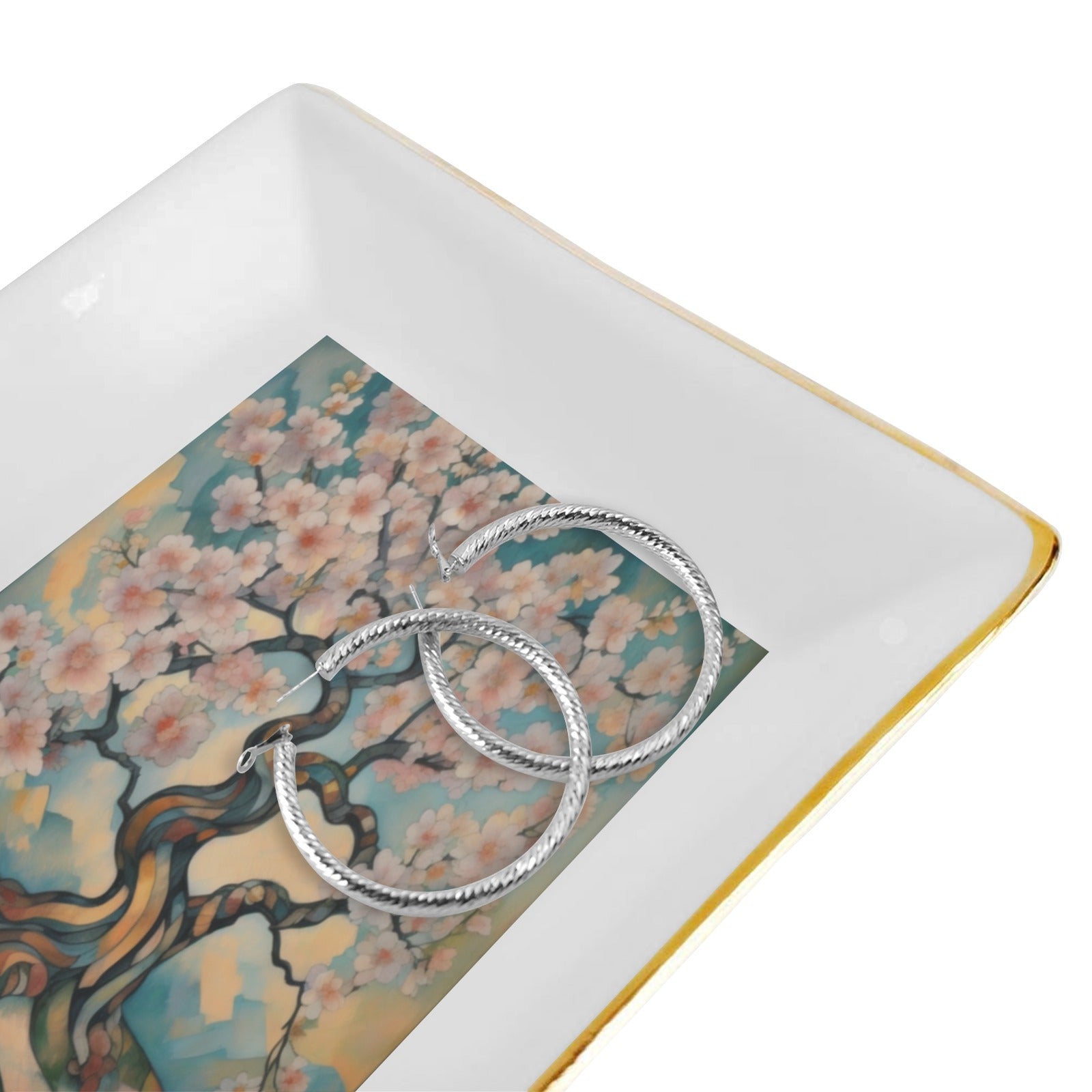 Cherry Blossom Tree Art Ceramic Jewelry Tray Art Ceramic Tray Cherry Blossom Jewelry Tray