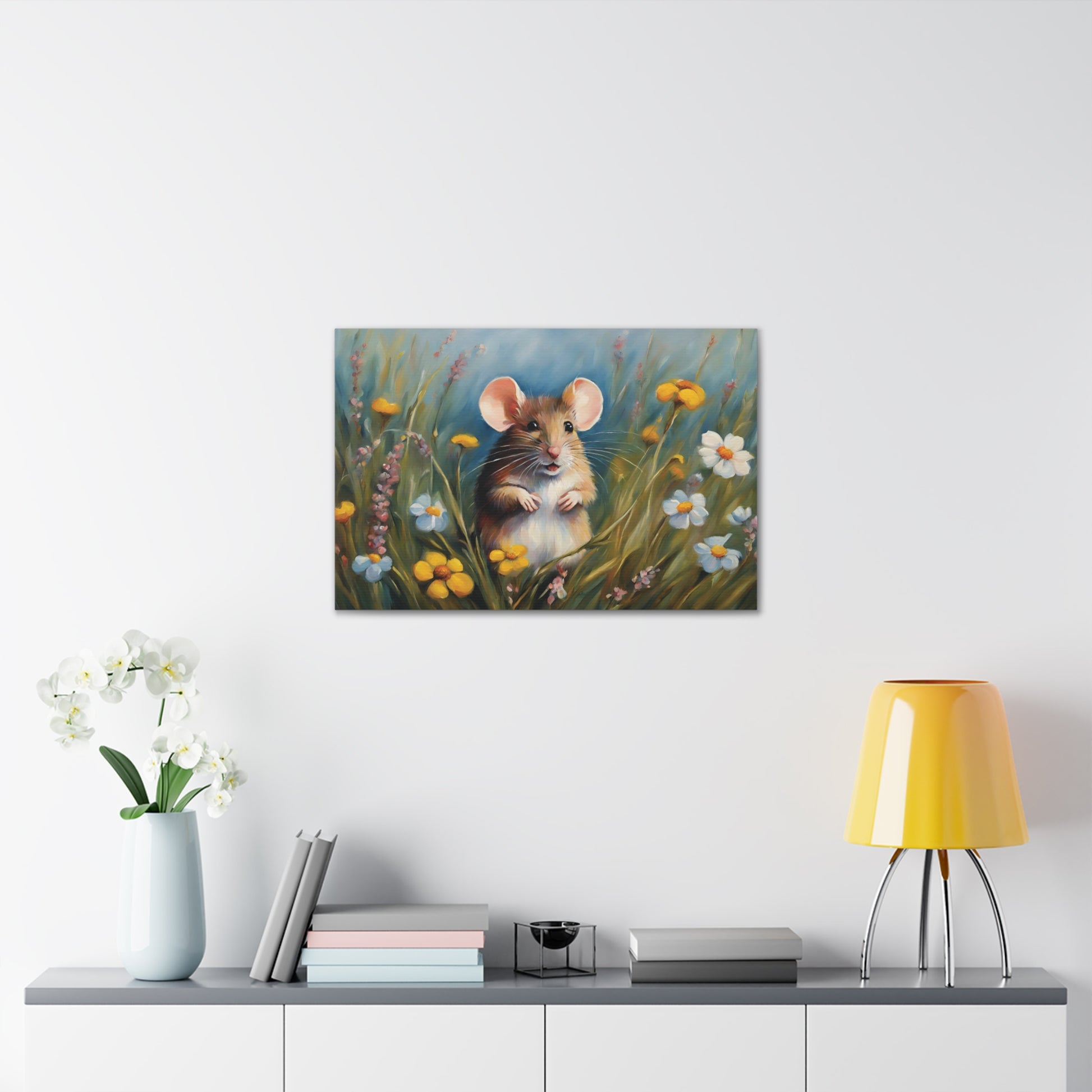 Mouse and Wildflowers Canvas Gallery Wrap 30x20 Inch Wall Art Canvas