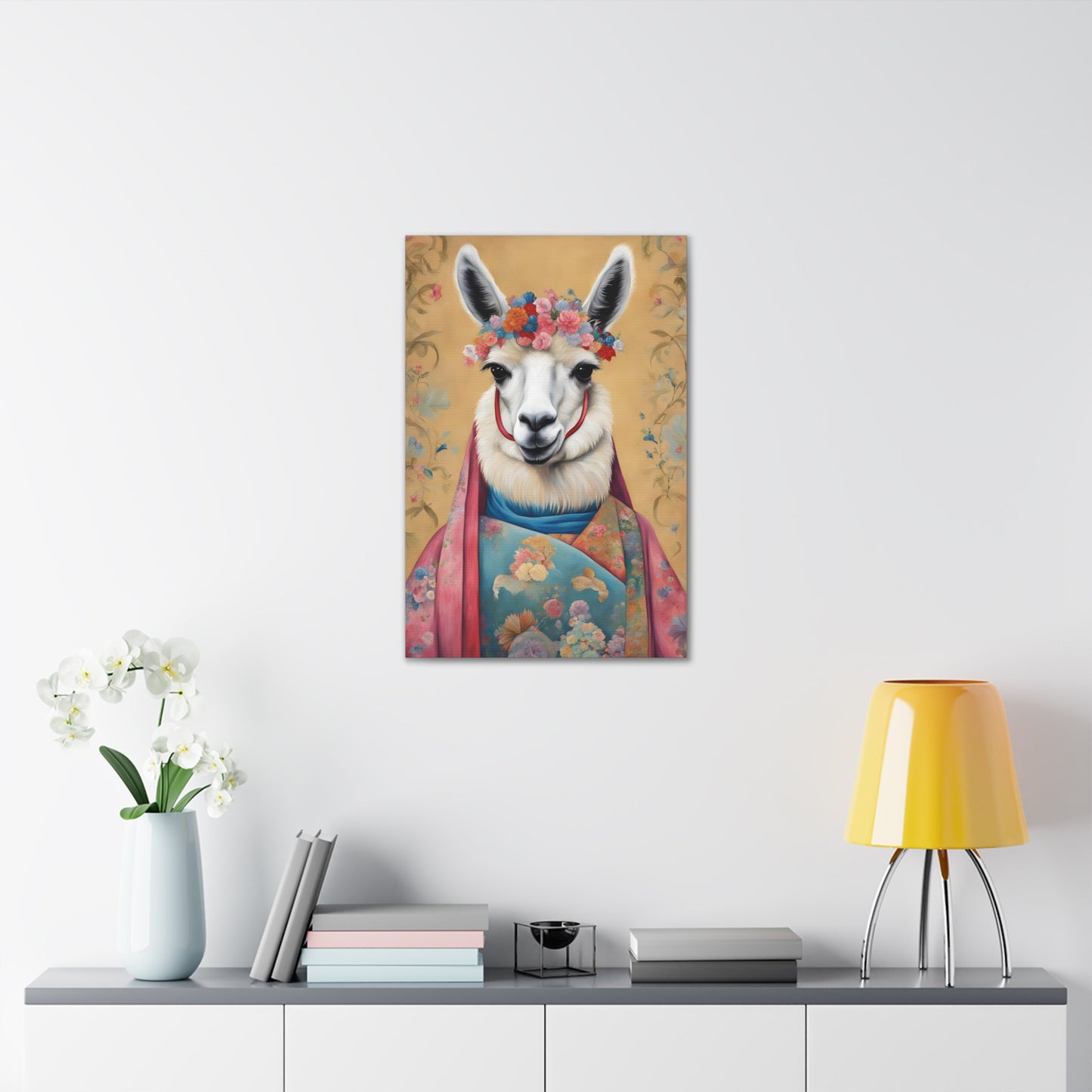 Llama Portrait Kitsch Art 20x30 Inch Canvas Wall Gallery Wrap Canvas