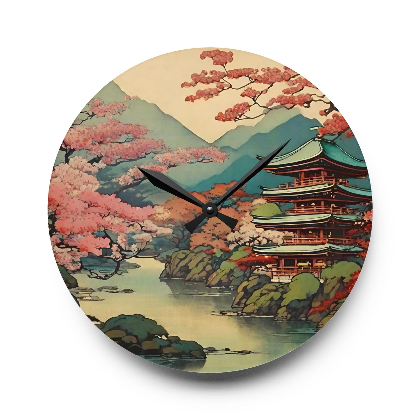 Japan Landscape Art Acrylic Wall Clock 10.75 Inches Home Decor 10.75'' × 10.75'' (Round)