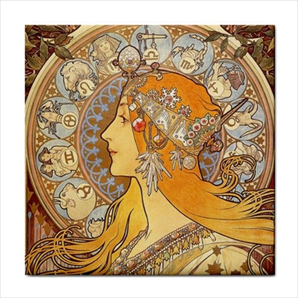 Art Nouveau Women Ceramic Tile Set Of 16 Backsplash 4.25" Tiles Ceramic Tile Set