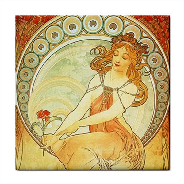 Art Nouveau Women Ceramic Tile Set Of 16 Backsplash 4.25" Tiles Ceramic Tile Set