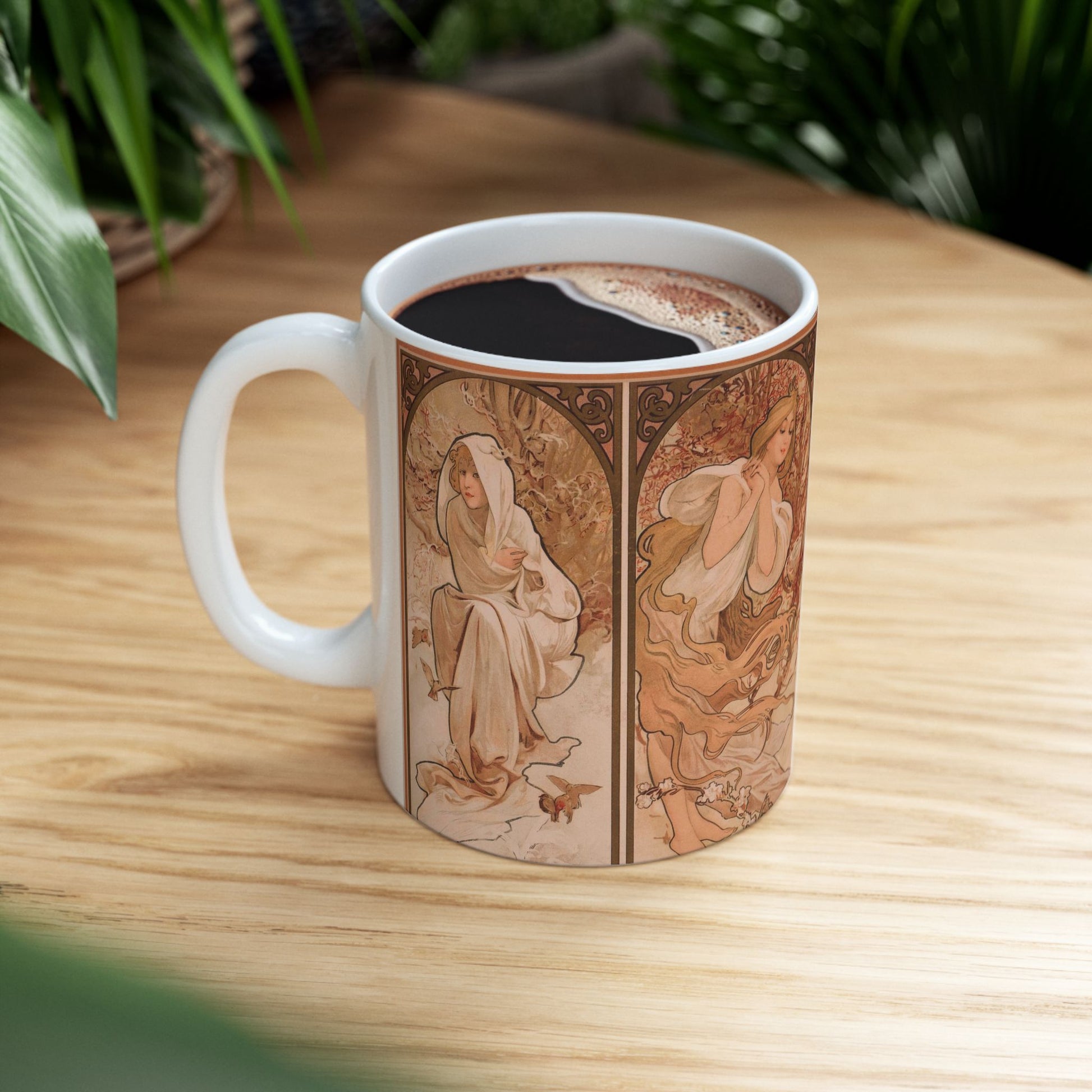 The Seasons Art Nouveau Ceramic Coffee Mug 11oz Alphonse Mucha 11oz Coffee Mugs Fall Picks Home & Living Kitchen mug Mugs Sublimation White base Mug