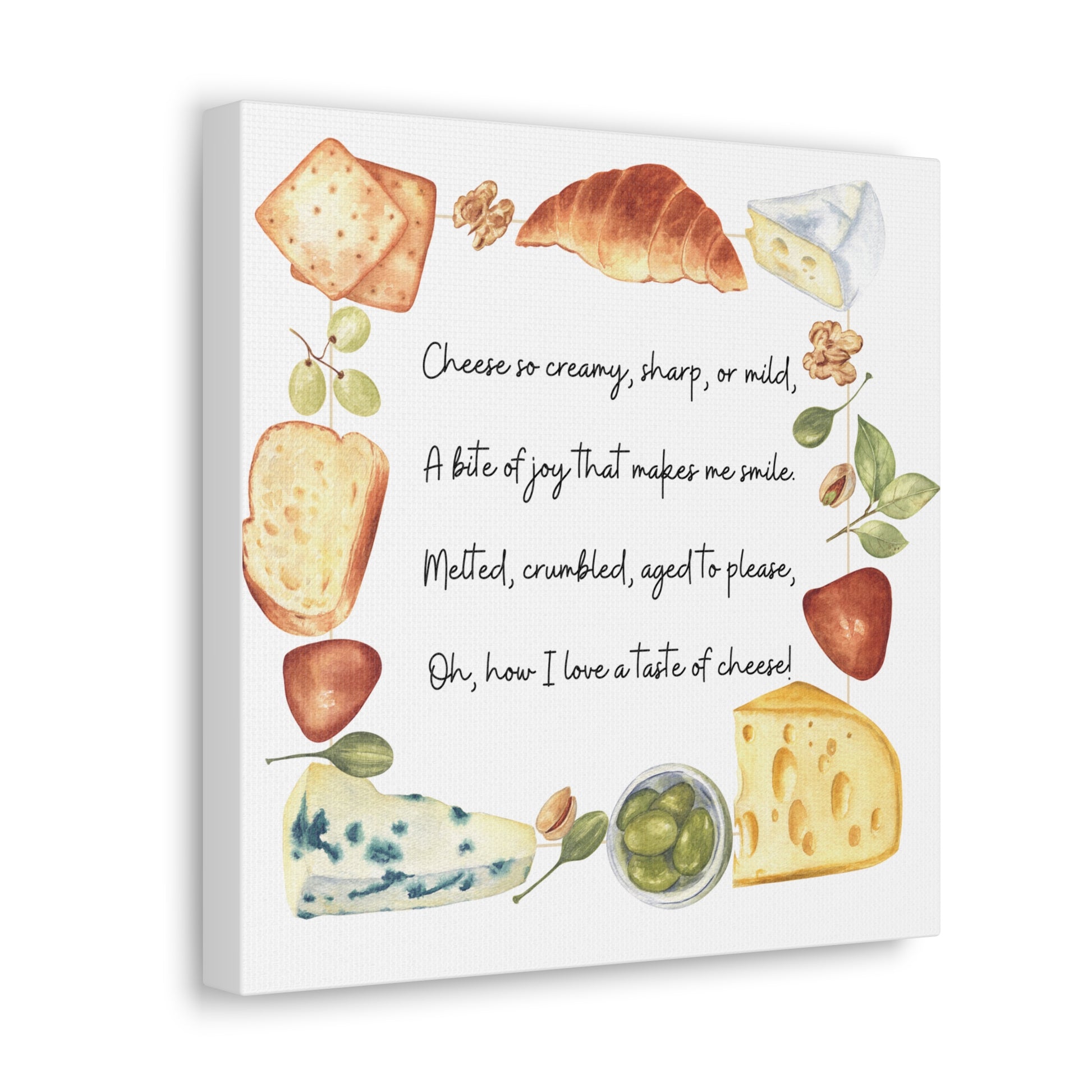 Cheese Poem 12x12 inch Canvas Print Kitchen Wall Art Canvas