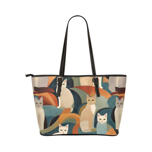 Abstract Cats Shoulder Tote Bag 17.5" x 11" PU Faux Leather 17.5" x 11" Art Carry On Home Decor PU Leather Shoulder Bag Tote Tote Bag Travel Tote Bag