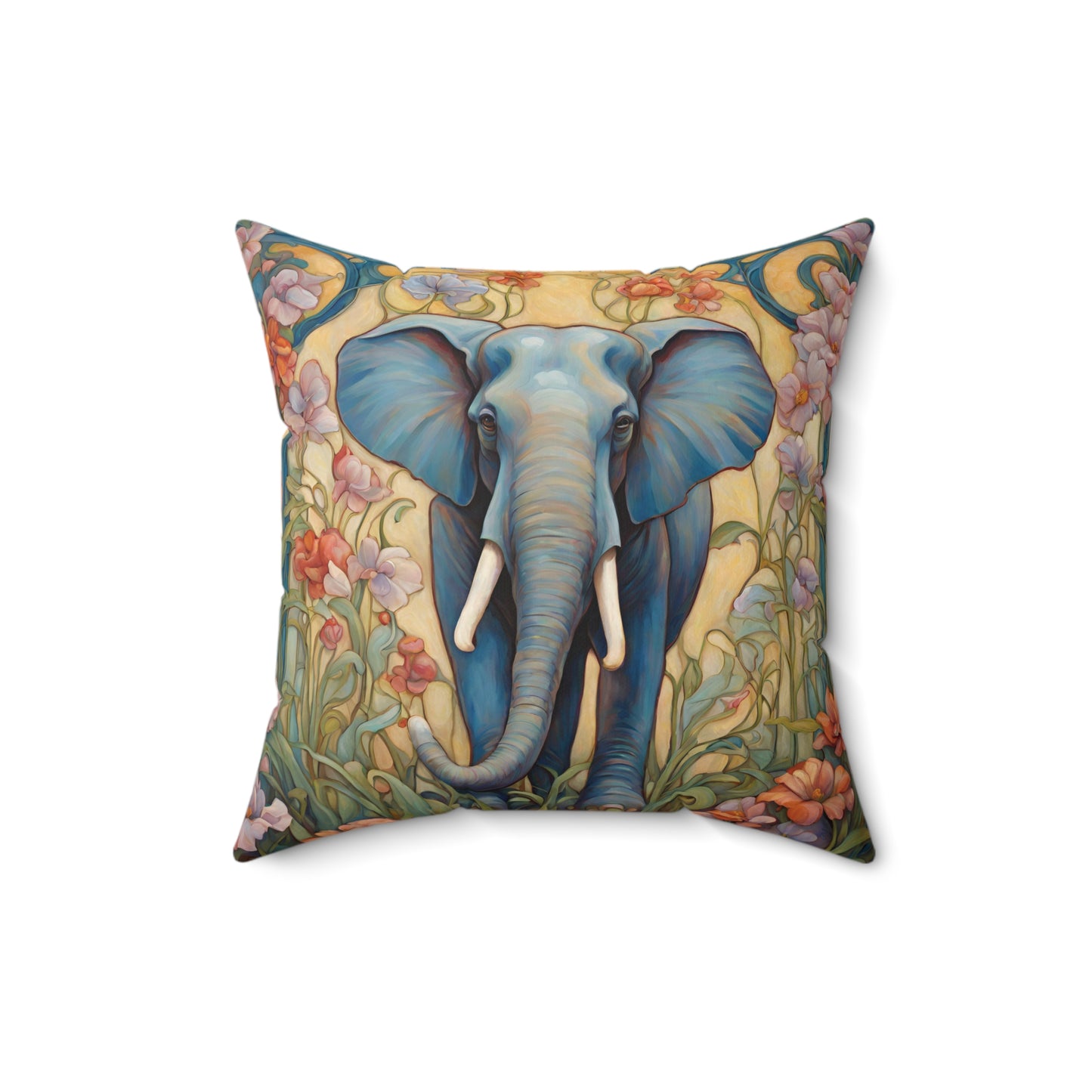 Elephant Throw Pillow Faux Suede 16x16 Inches Art Nouveau Decor 16 Inch Animal Art Art Nouveau Decorative Pillow Elephant Faux Suede Pillow Home Decor Throw Pillow Throw Pillows