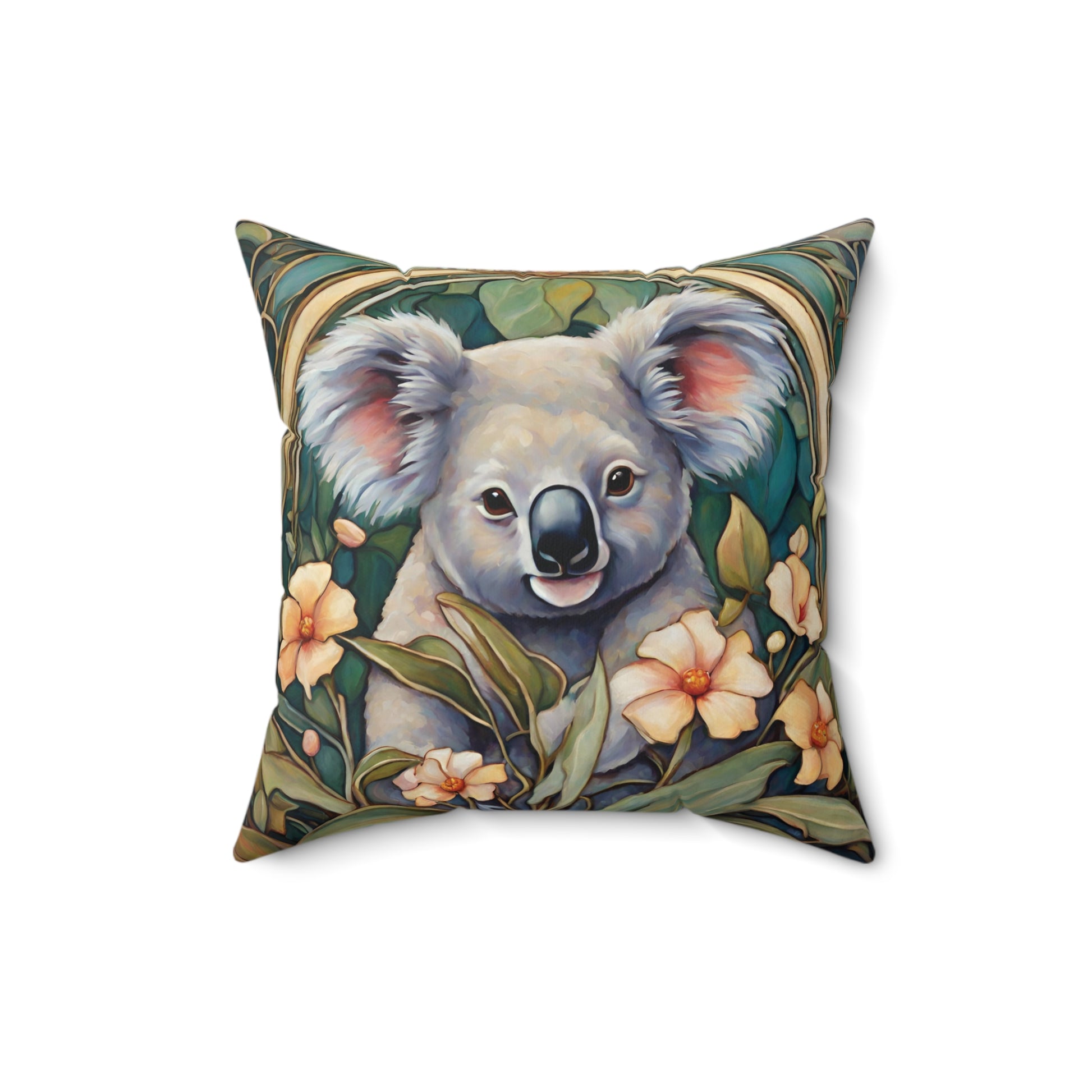 Koala Throw Pillow Faux Suede 16x16 Inches Art Nouveau Decor 16 Inch Animal Art Art Nouveau Decorative Pillow Faux Suede Pillow Home Decor Koala Throw Pillow Throw Pillows