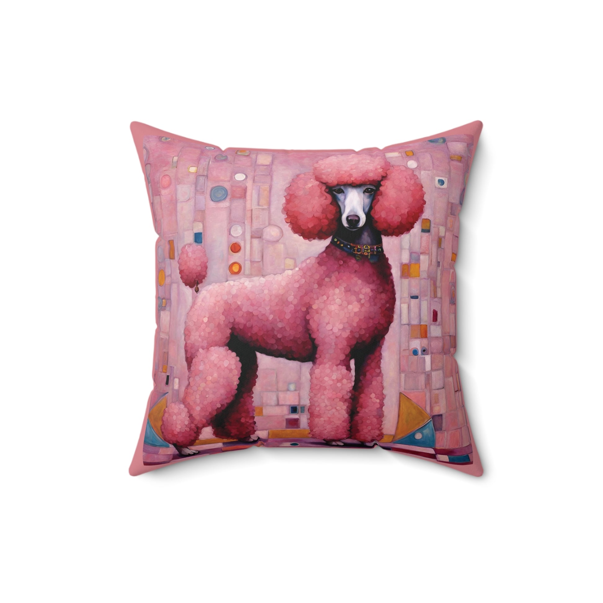 Pink Poodle Art Throw Pillow Faux Suede 16x16 Inches 16 Inch Animal Animal Art Decorative Pillow Dog Dog Breeds Faux Suede Pillow Pink Poodle Throw Pillow Throw Pillows