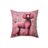 Pink Poodle Art Throw Pillow Faux Suede 16x16 Inches