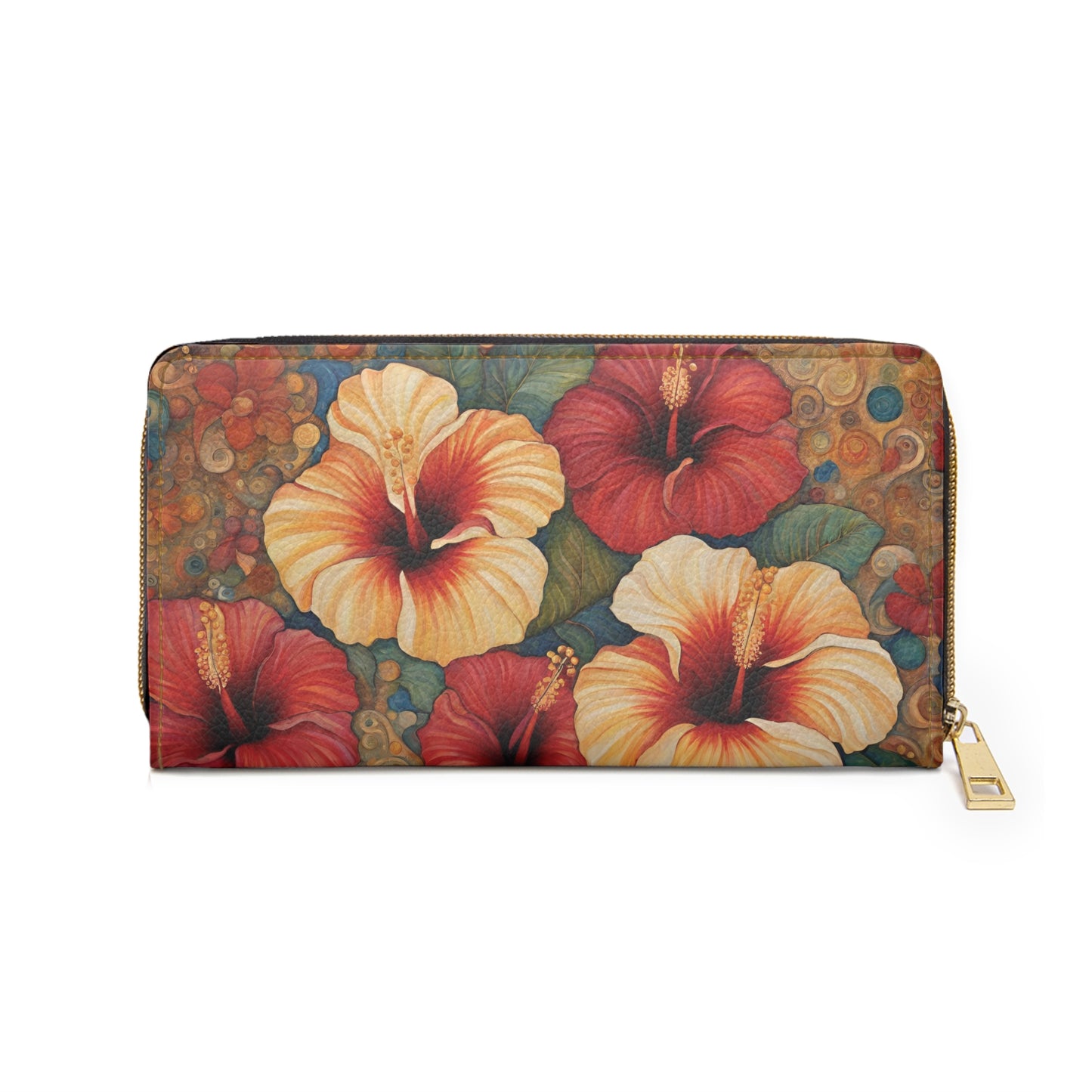 Hibiscus Flowers Wallet For Vacation Travel Faux Leather Zipper Art Flowers Hibiscus Tropical Vacation wallet Zipper Wallet Zippered Wallet