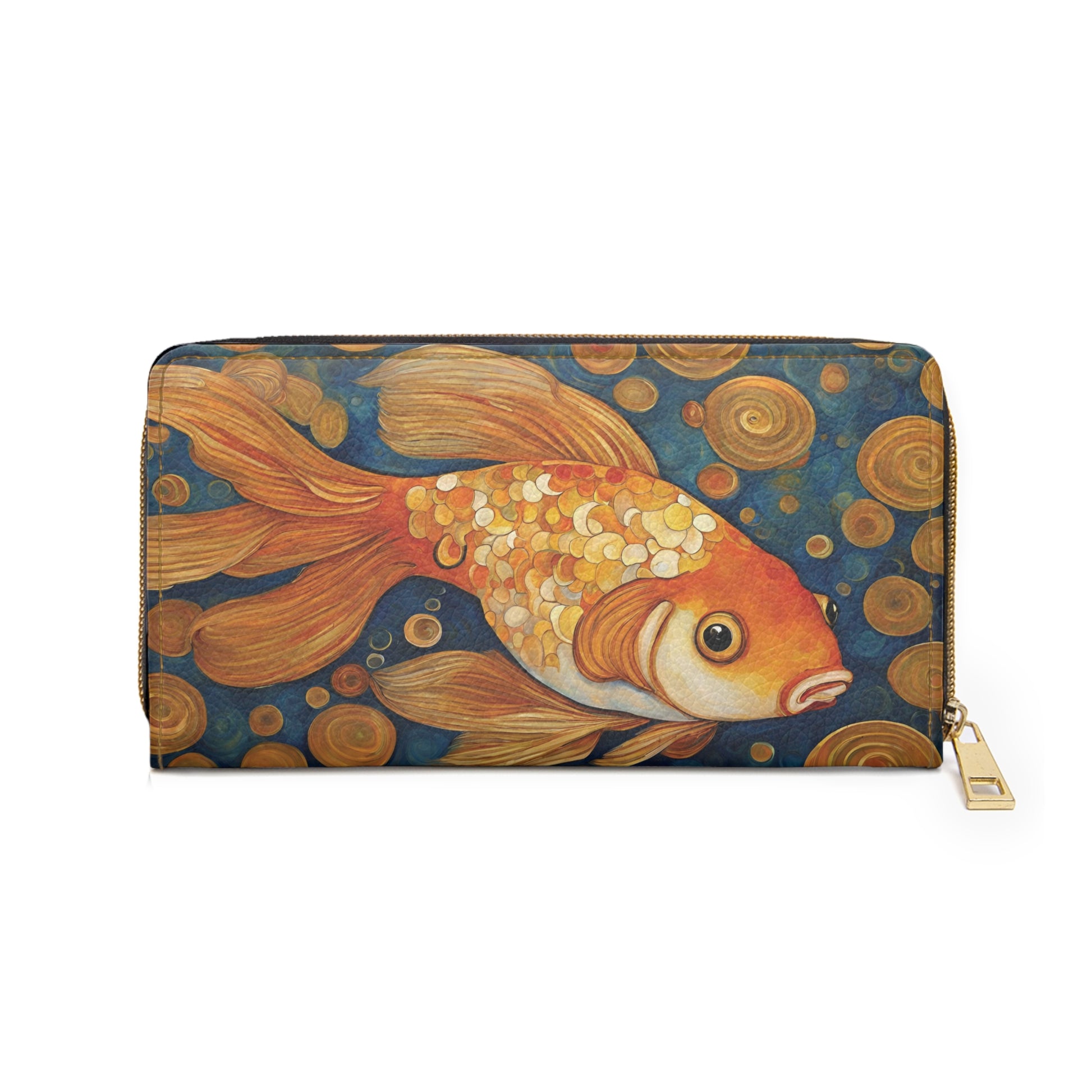 Goldfish Art Nouveau Wallet For Vacation Travel Faux Leather Zipper Art Art Nouveau Goldfish Vacation wallet Zipper Wallet Zippered Wallet