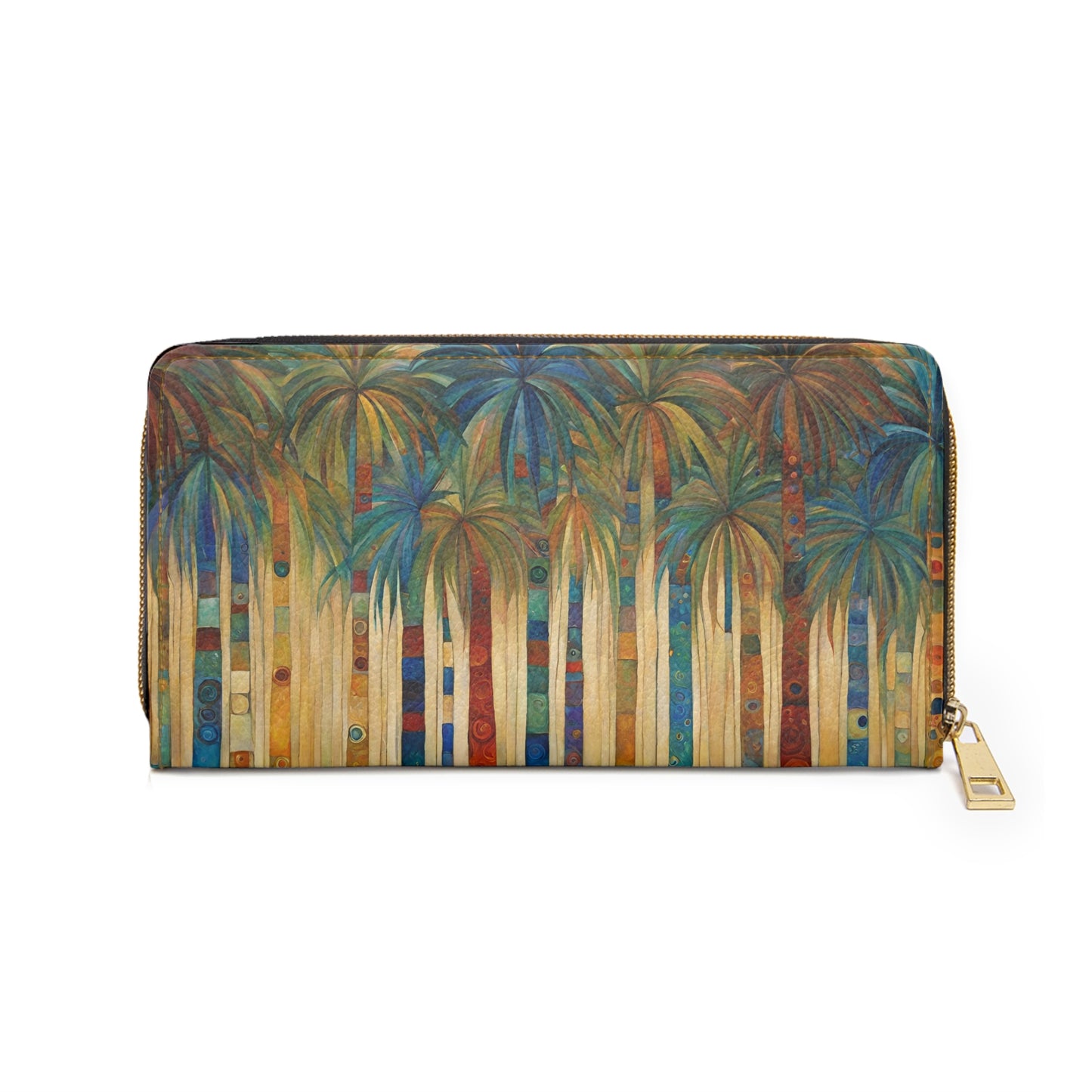 Palm Trees Wallet For Vacation Travel Faux Leather Zipper Art Cruelty Free Palm Trees Tropical Vacation wallet Zipper Wallet Zippered Wallet