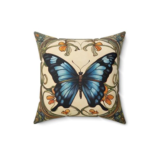 Blue Butterfly Throw Pillow Faux Suede 16x16 Inches Art Nouveau Decor 16 Inch Animal Art Art Nouveau Blue Butterfly Decorative Pillow Faux Suede Pillow Throw Pillow Throw Pillows