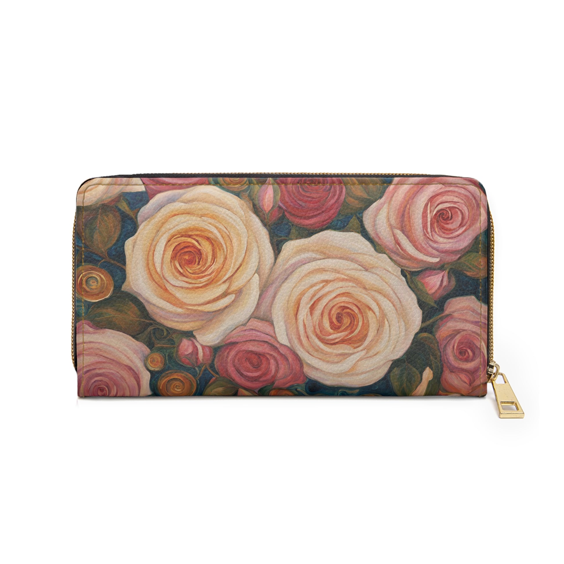 Roses Ladies Wallet For Vacation Travel Faux Leather Zipper Art Art Nouveau Floral Floral Pattern Flowers Rose Roses Vacation wallet Zipper Wallet Zippered Wallet