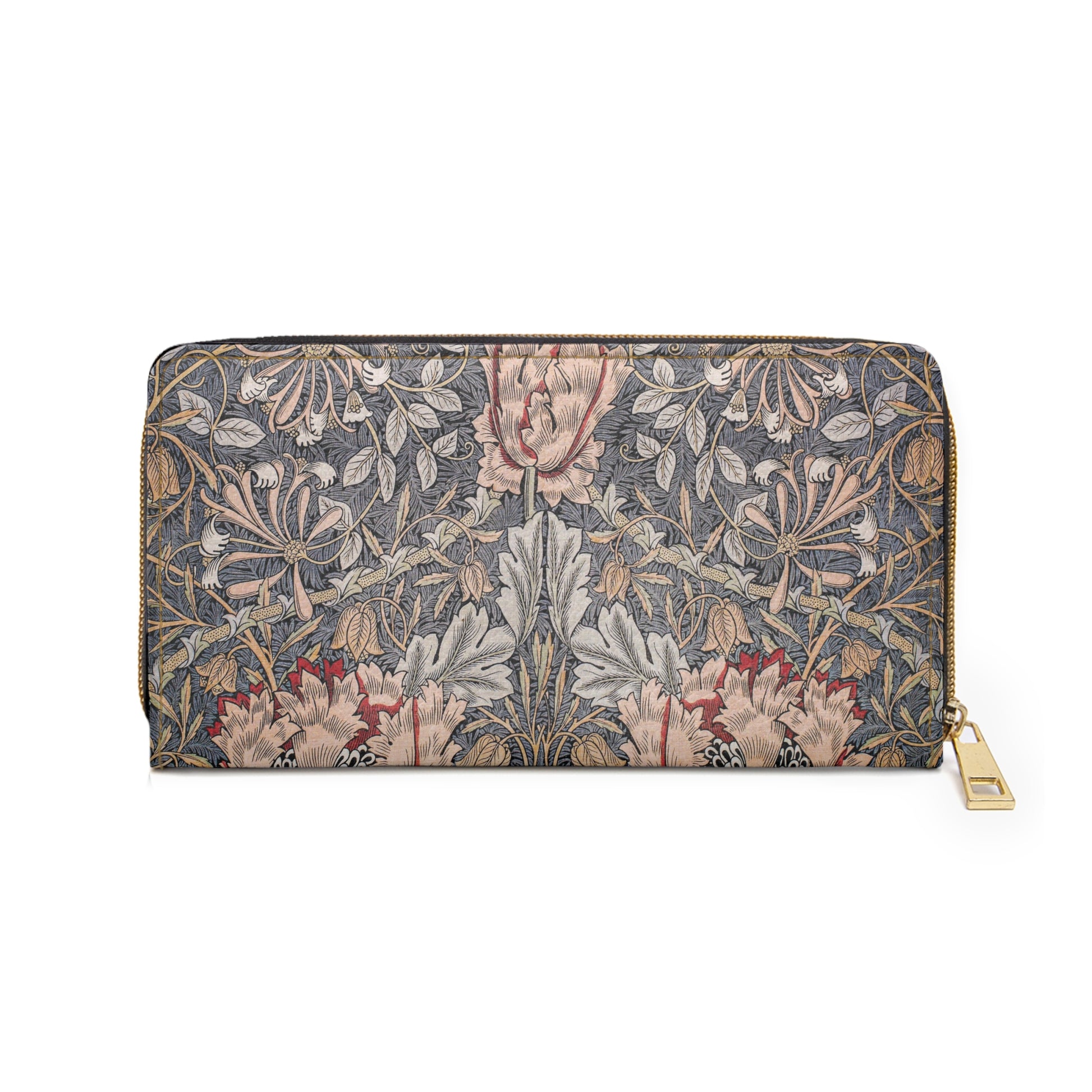 Honeysuckle Art Nouveau Wallet Faux Leather Zipper Art Art Nouveau Flower Flower Art Flower Pattern Flowers Pink Flowers Vacation wallet William Morris Zipper Wallet Zippered Wallet