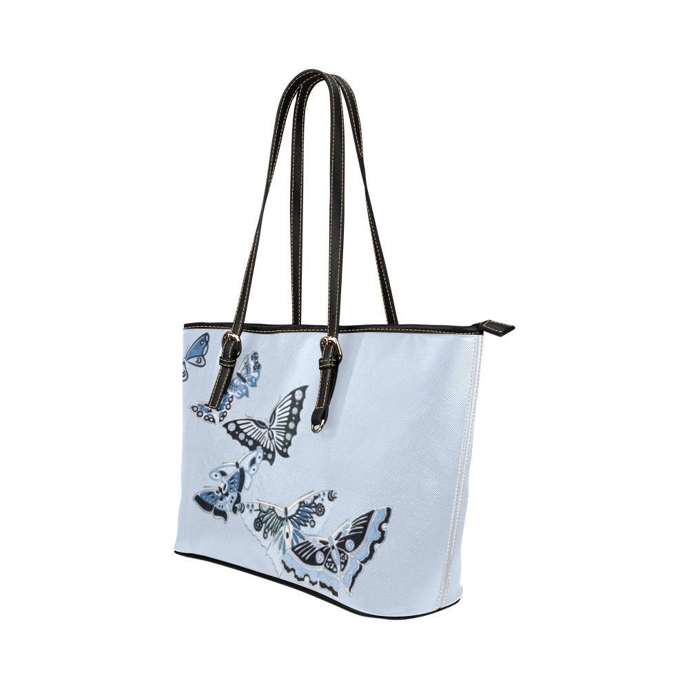 Blue Butterflies Shoulder Tote Bag 17.5" x 11" PU Faux Leather 17.5" x 11" Art Blue Butterflies Butterfly Carry On Home Decor Pattern PU Leather Shoulder Bag Tote Tote Bag Travel Tote Bag