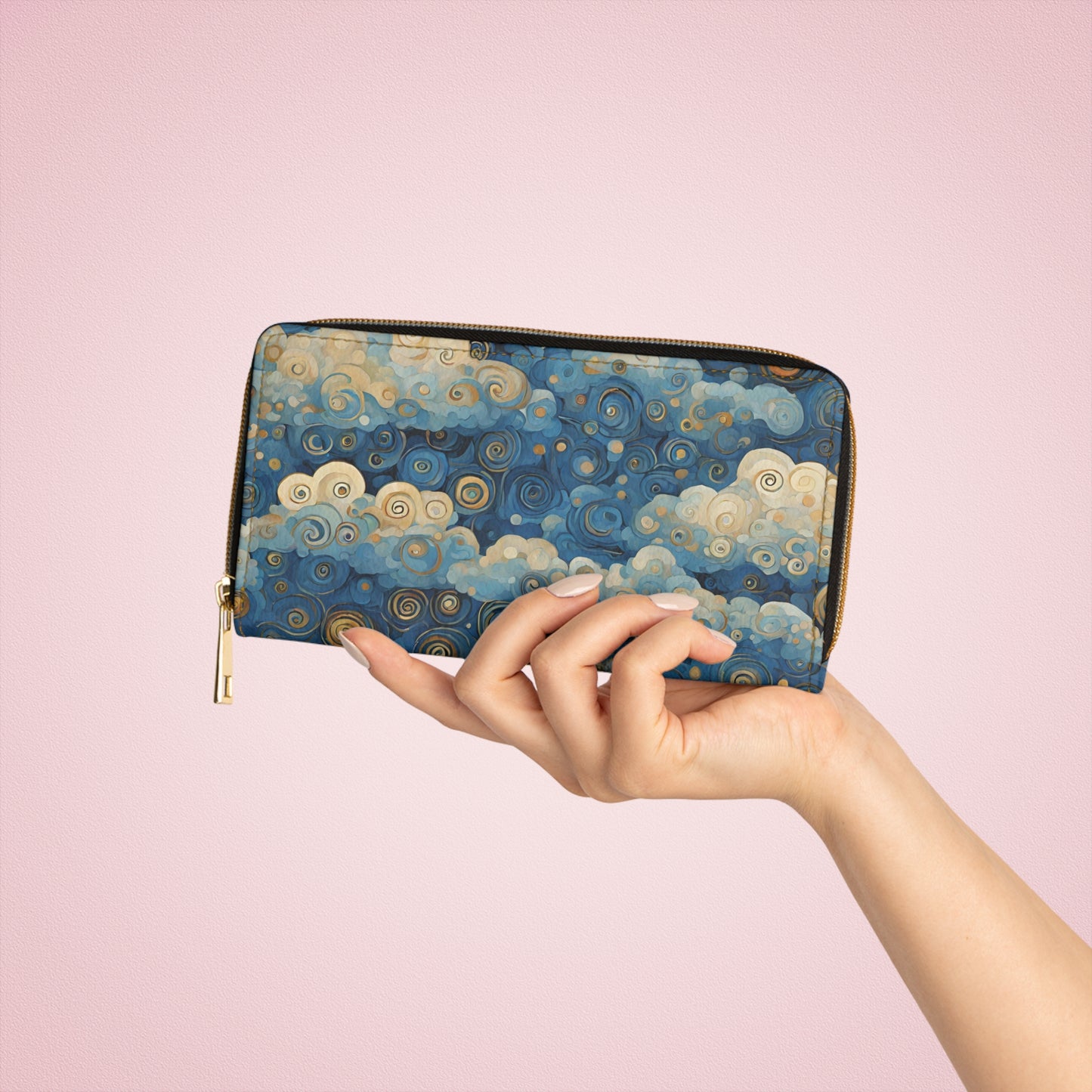 Blue Sky Clouds Art Nouveau Faux Leather Zipper Wallet Art Art Nouveau Blue Clouds Sky wallet Zipper Wallet Zippered Wallet Wallets & Money Clips