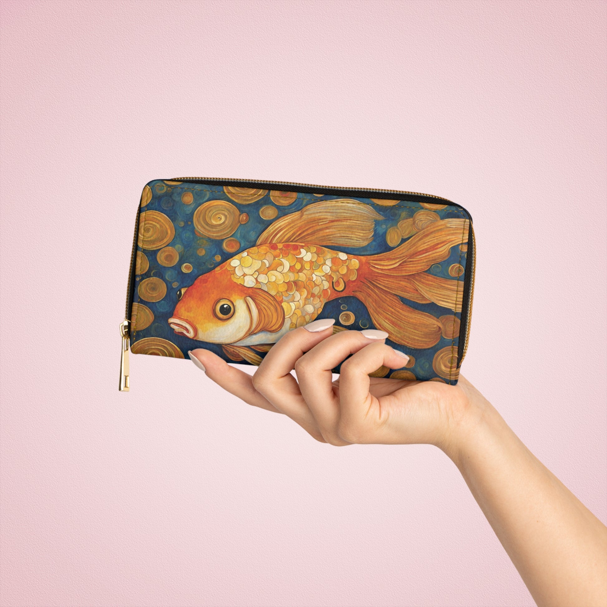 Goldfish Art Nouveau Wallet For Vacation Travel Faux Leather Zipper Art Art Nouveau Goldfish Vacation wallet Zipper Wallet Zippered Wallet