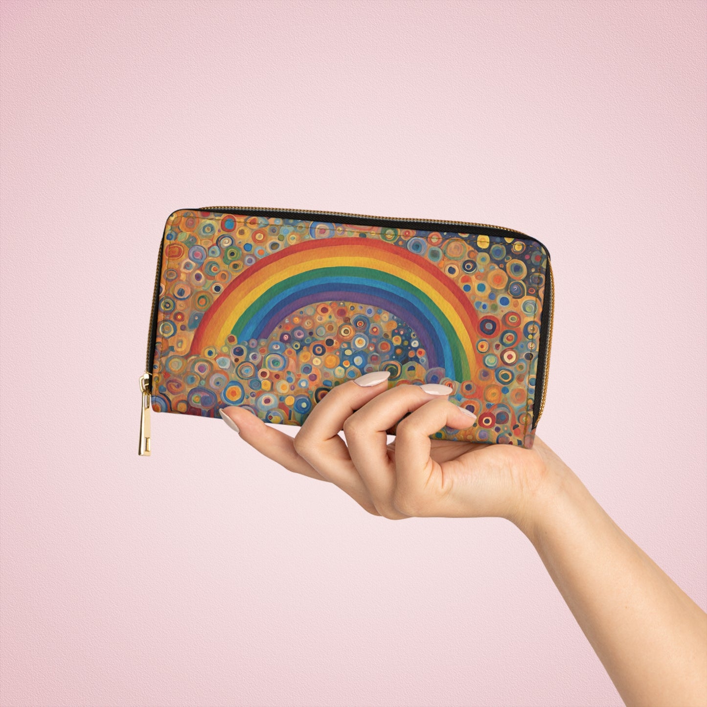 Rainbow Flowers Wallet Faux Leather Zipper Cruelty Free Art Fantasy LGBTQ Pride Rainbow wallet Zipper Wallet Zippered Wallet