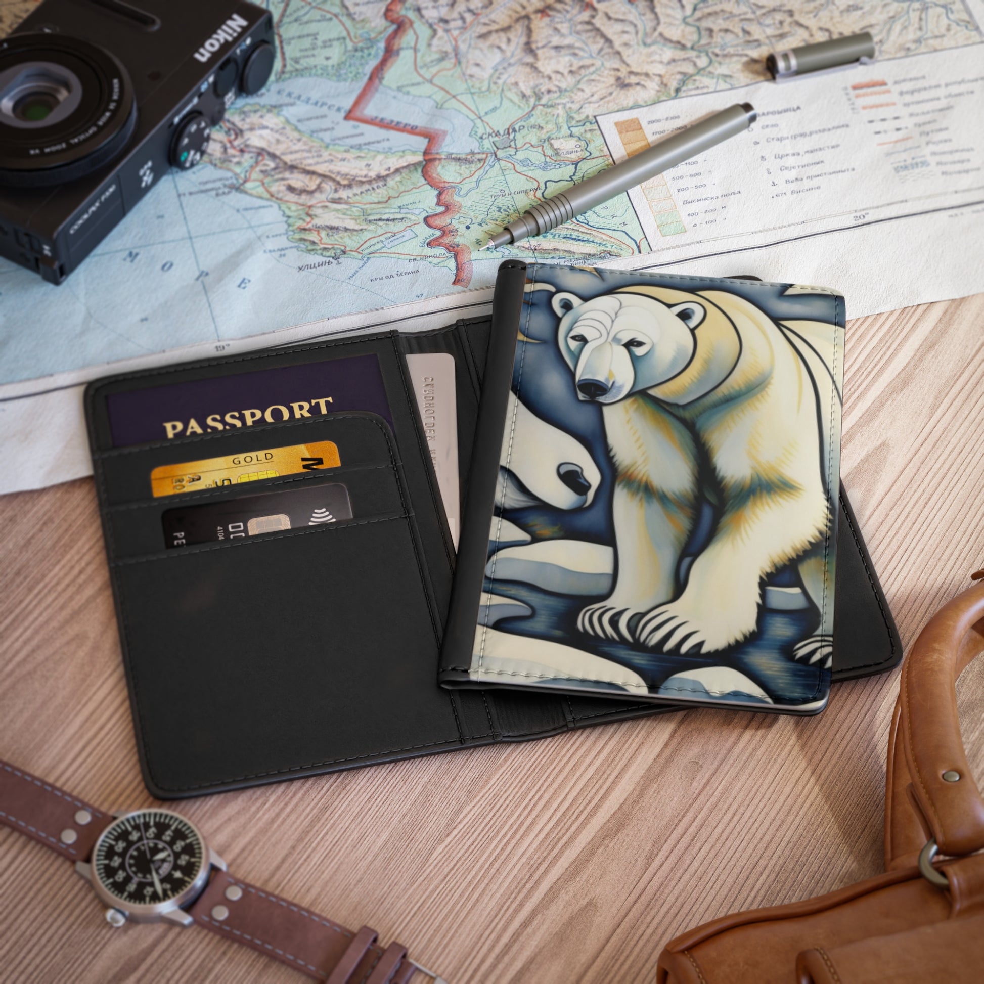 Polar Bear Art Passport Cover Travel ID Holder Animal Animal Art Passport Passport Cover Polar Bear Travel Travel ID Handbag & Wallet Accessories