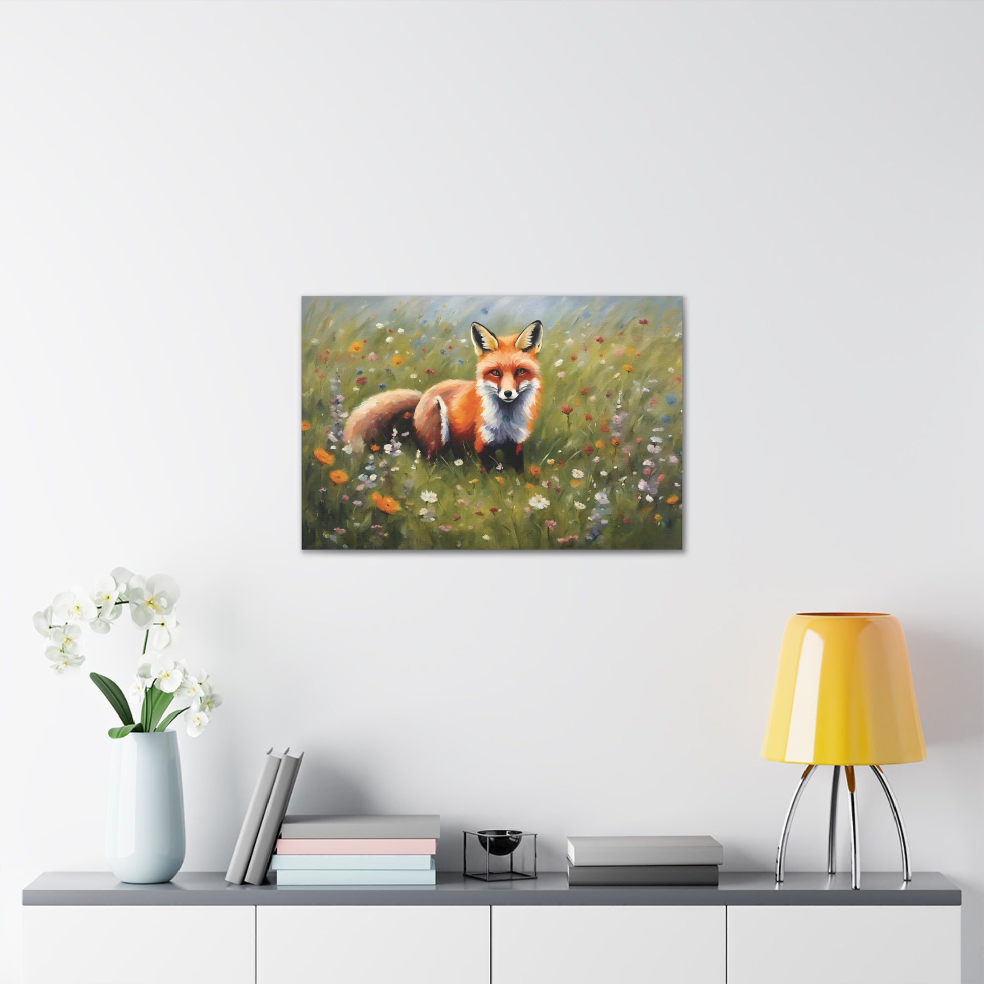 Fox and Wildflowers Canvas Wall Art 30 by 20 Inch