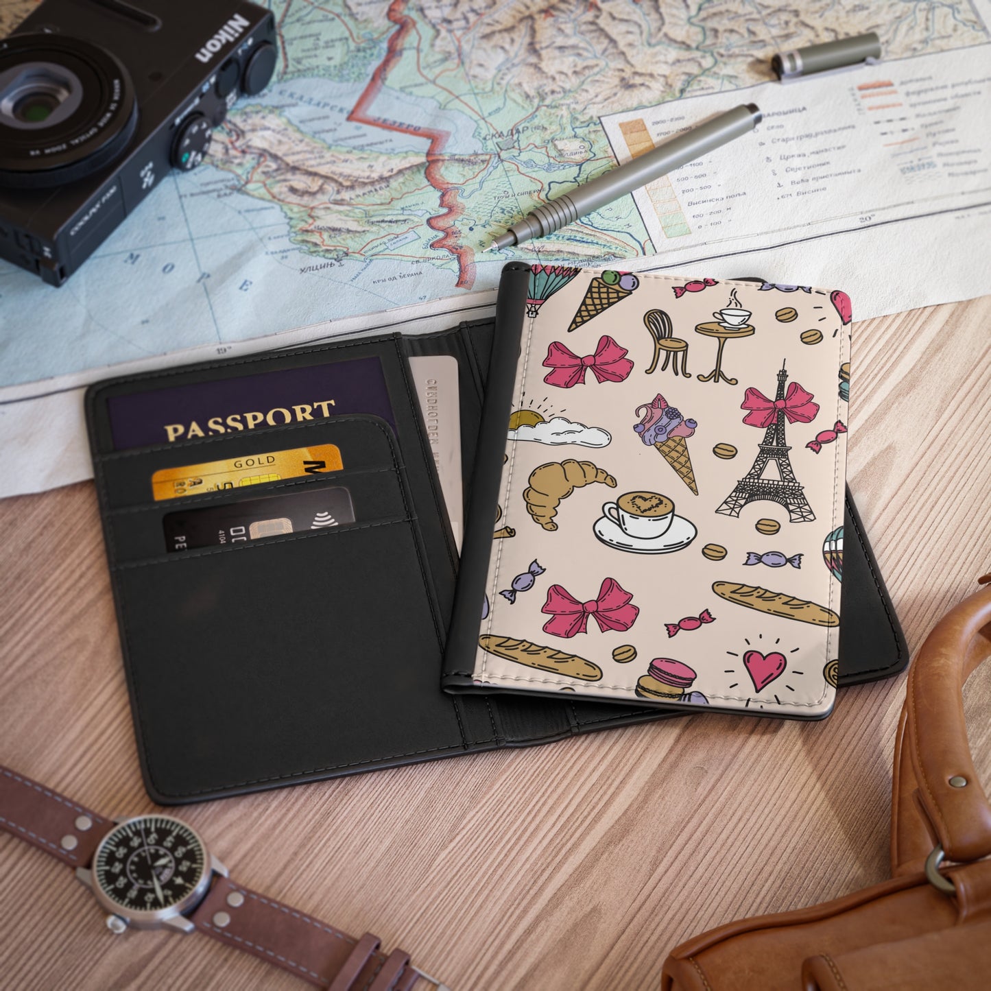 Paris Icons Passport Cover Travel ID Holder Paris Passport Passport Cover Pink Travel Handbag & Wallet Accessories