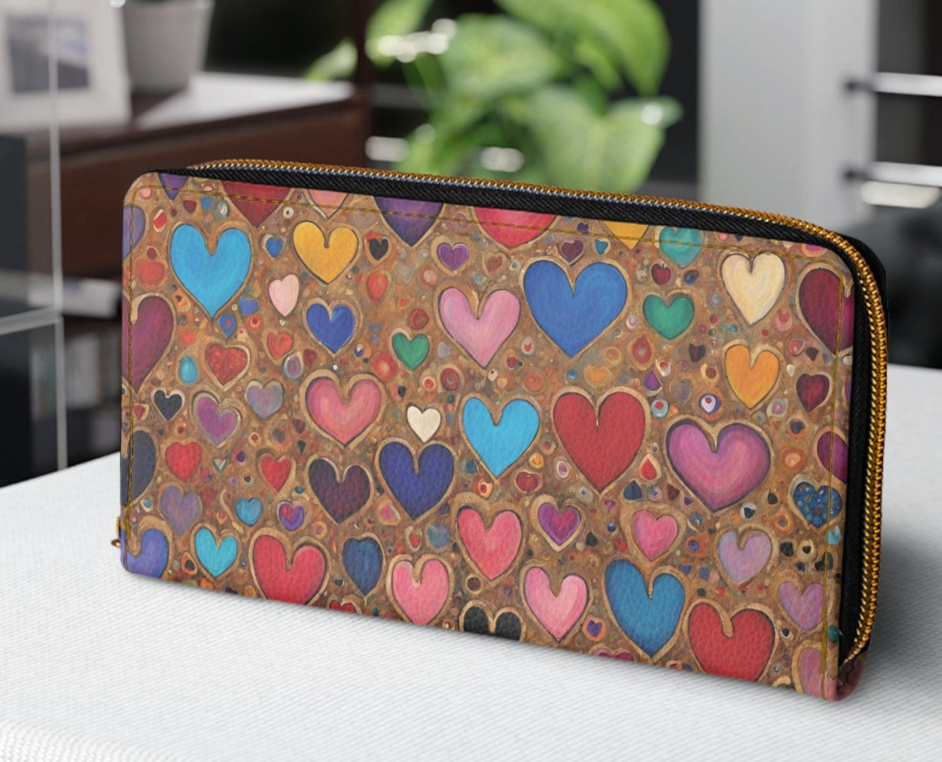 Graffiti Hearts Colorful Ladies Wallet For Vacation Travel Faux Leather Zipper Art Graffiti Heart Hearts Vacation wallet Zipper Wallet Zippered Wallet