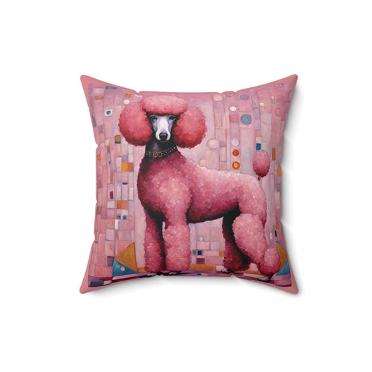 Pink Poodle Art Throw Pillow Faux Suede 16x16 Inches Throw Pillows