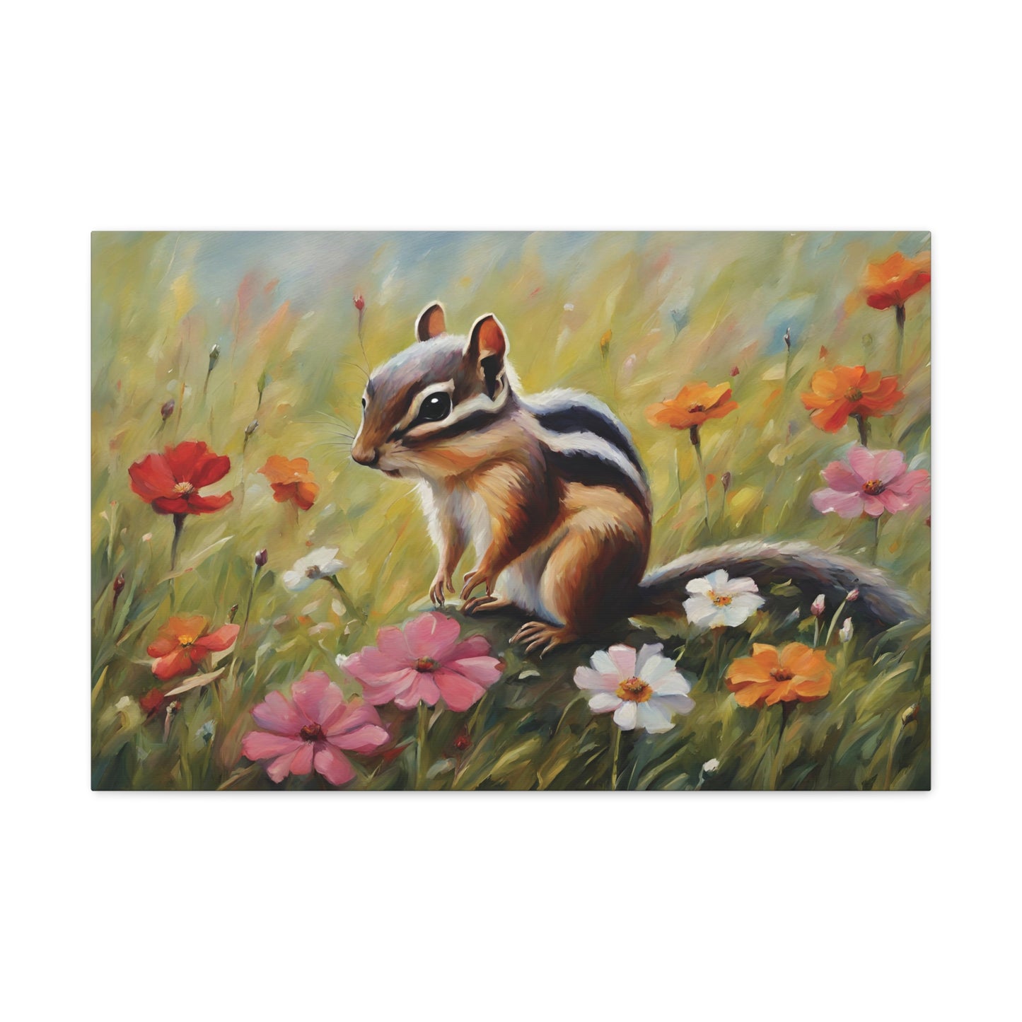 Chipmunk and Wildflowers Canvas Wall Art 30 by 20 Inch