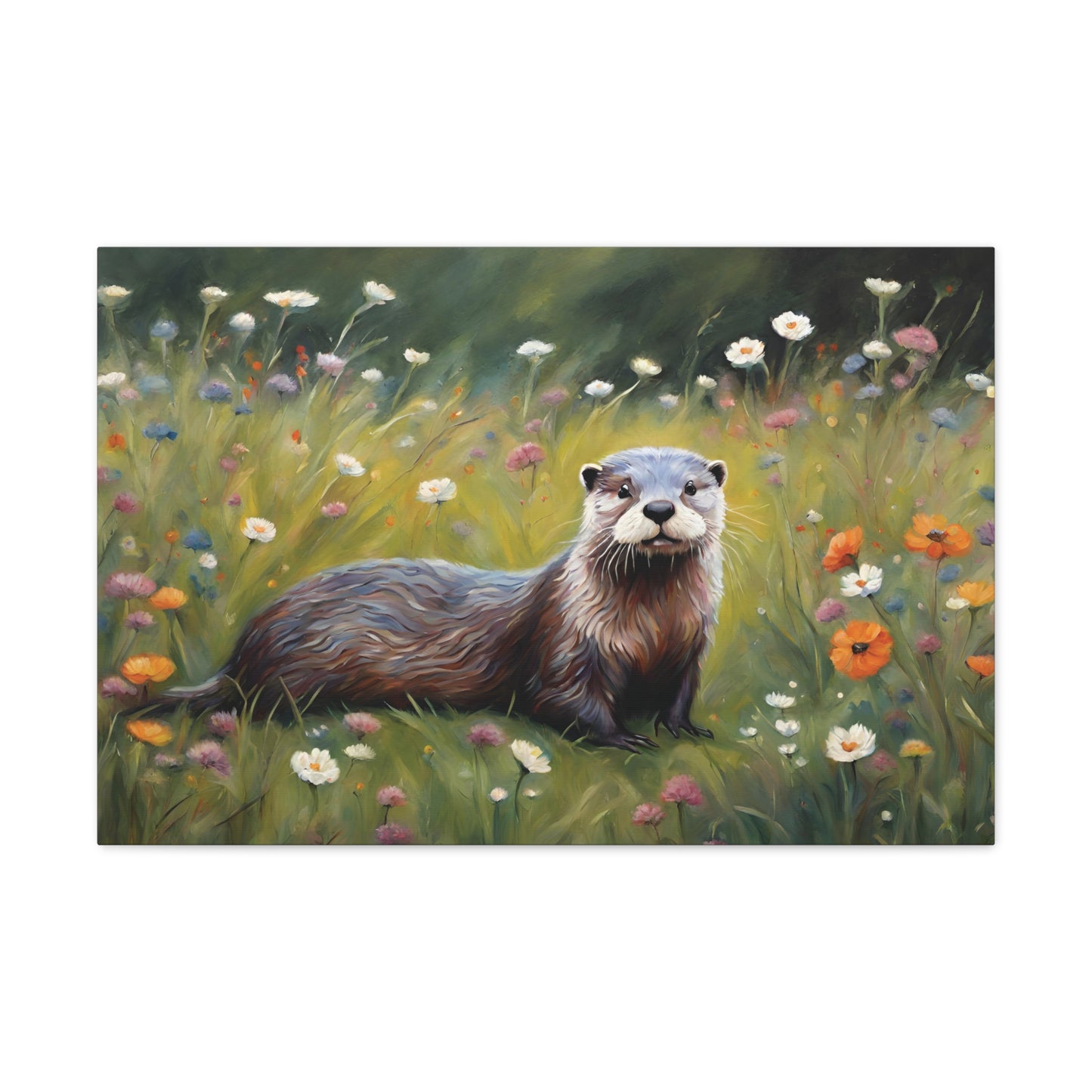 Otter and Wildflowers Canvas Wall Art 30 by 20 Inch